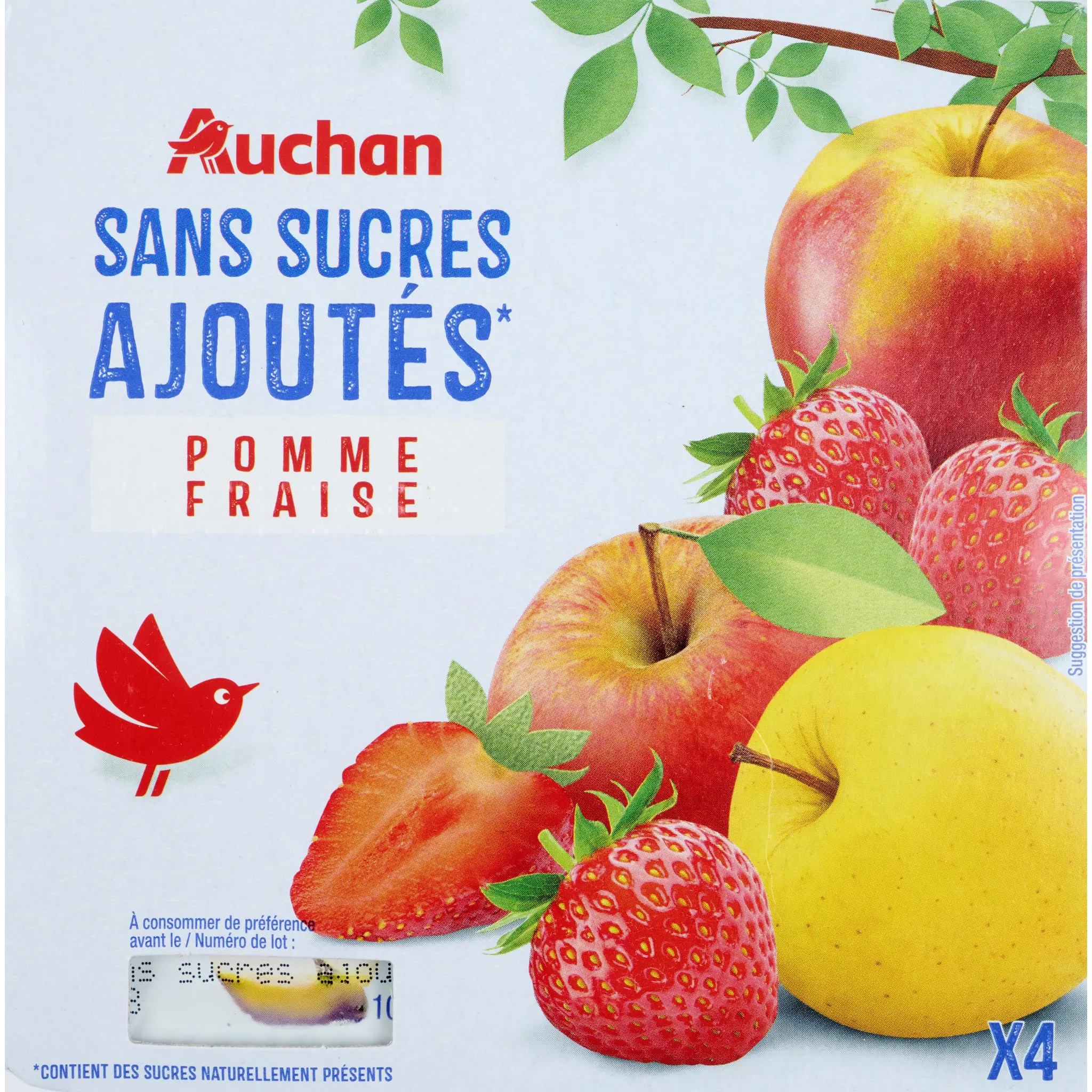 AUCHAN Spécialité pomme fraise sans sucres ajoutés
