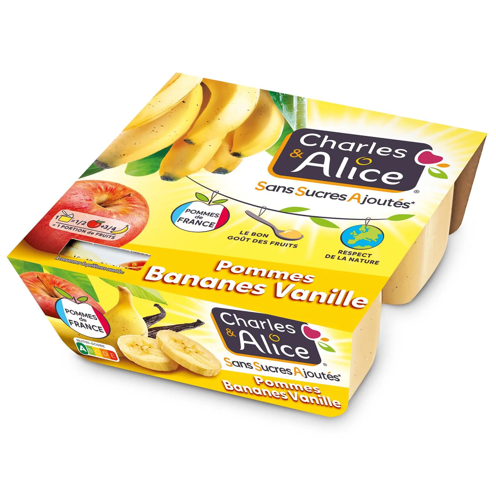 CHARLES & ALICE Spécialité pommes bananes vanille sans sucres ajoutés