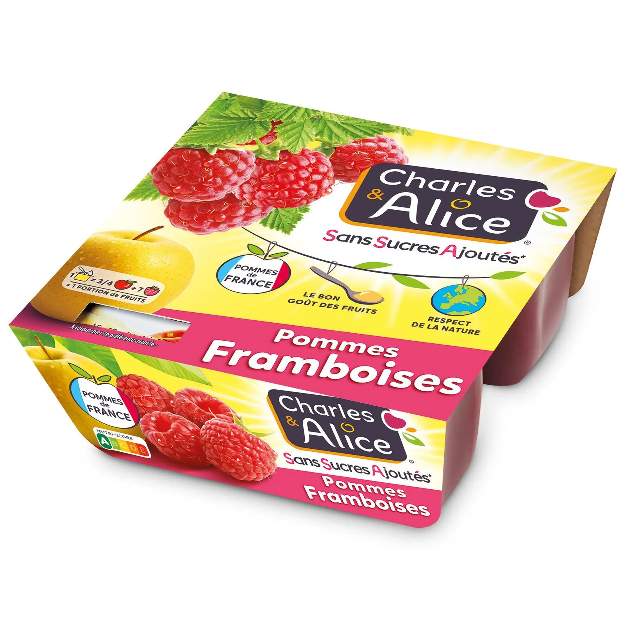 CHARLES & ALICE Spécialité pommes framboises sans sucres ajoutés