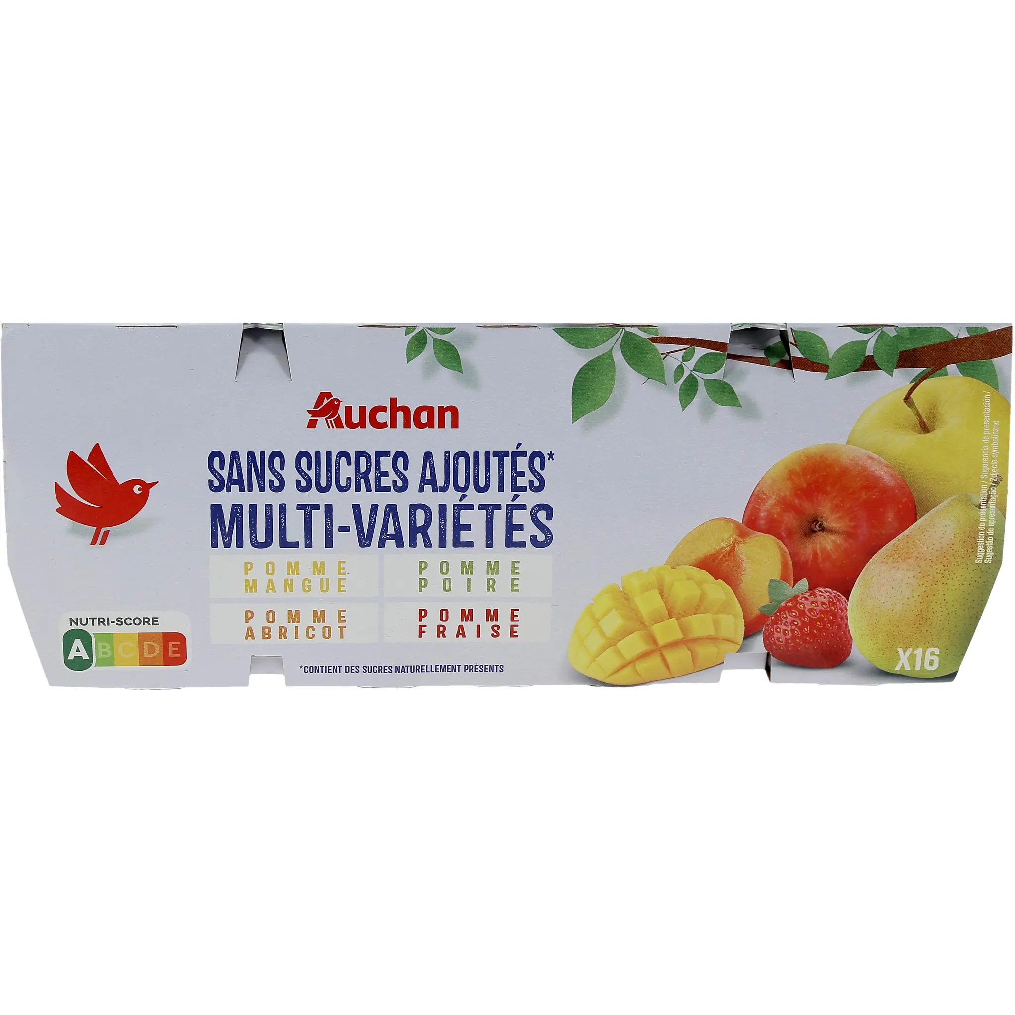 AUCHAN Spécialité panaché pomme/mangue pomme/poire pomme/abricot pomme/fraise sans sucres ajoutés