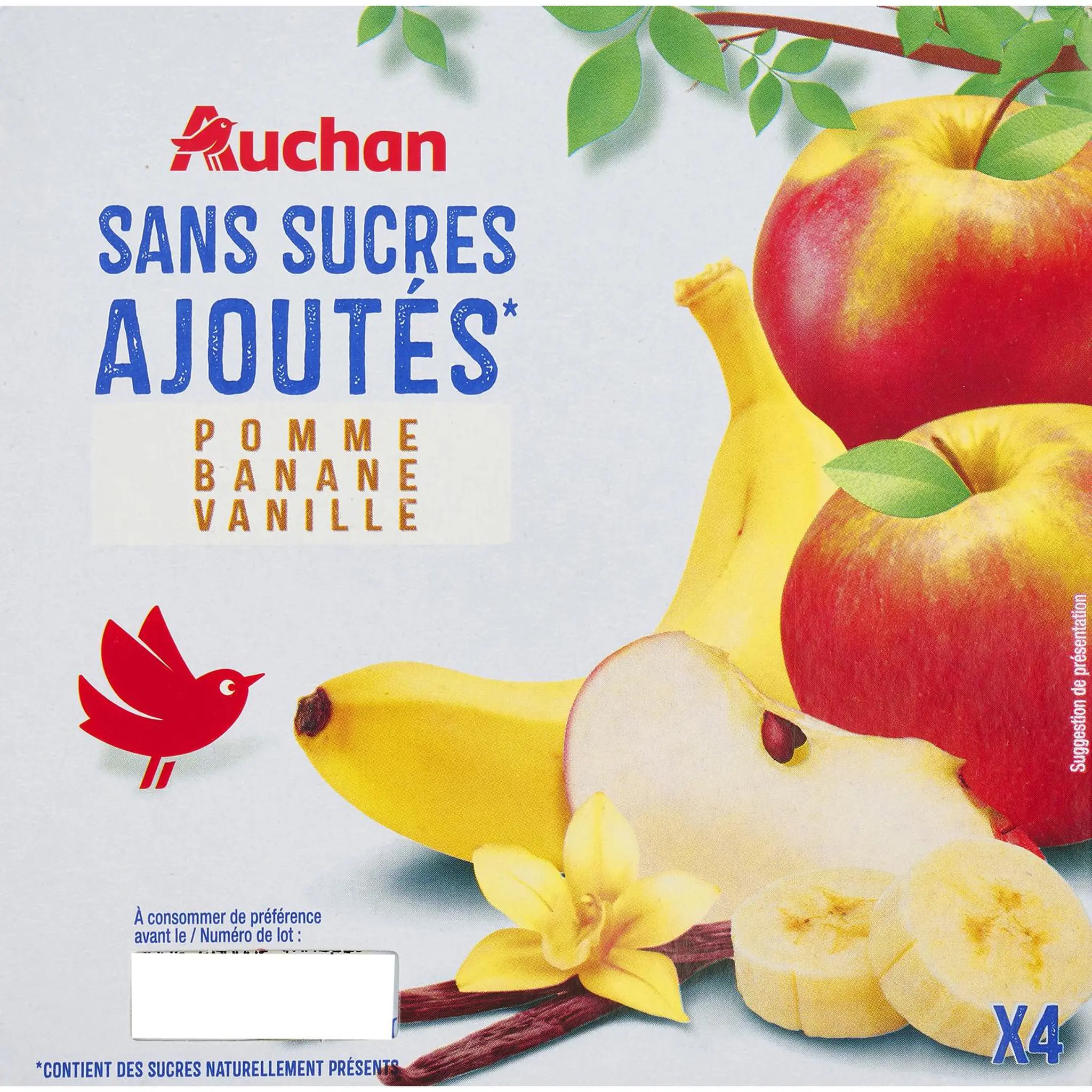 AUCHAN Spécialité pomme banane vanille sans sucres ajoutés