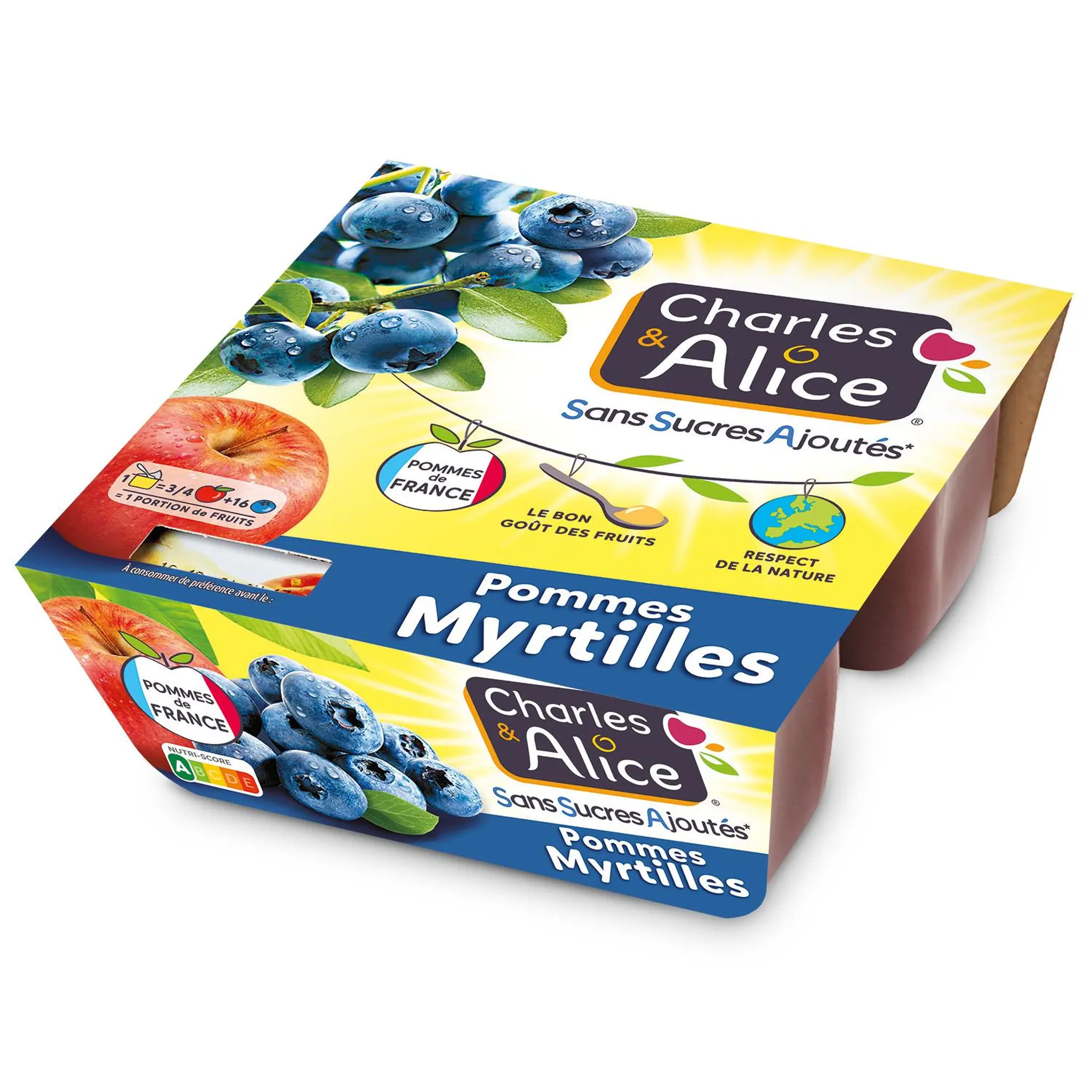 CHARLES & ALICE Spécialité pommes myrtilles sans sucres ajoutés