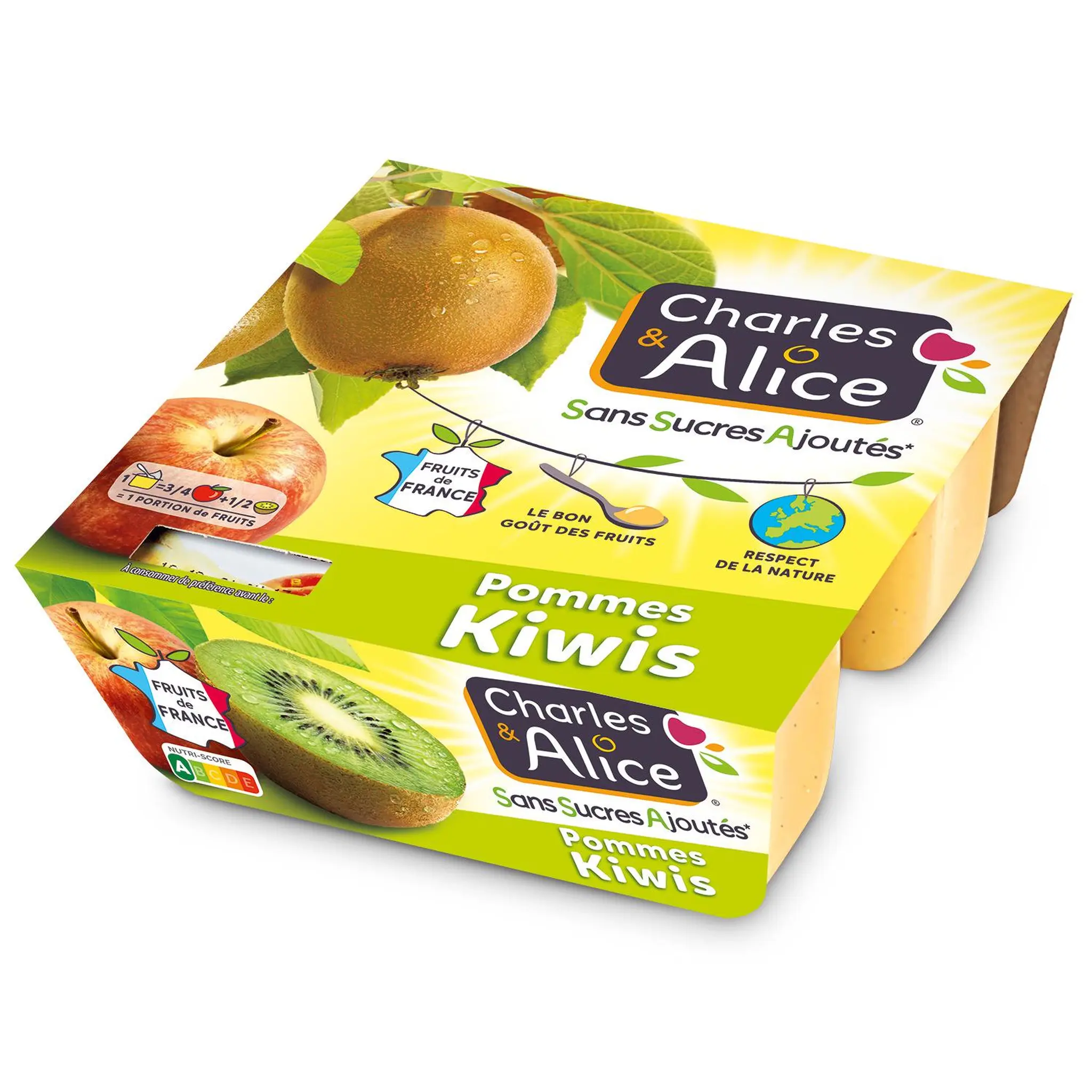 CHARLES & ALICE Spécialité pommes kiwis sans sucres ajoutés
