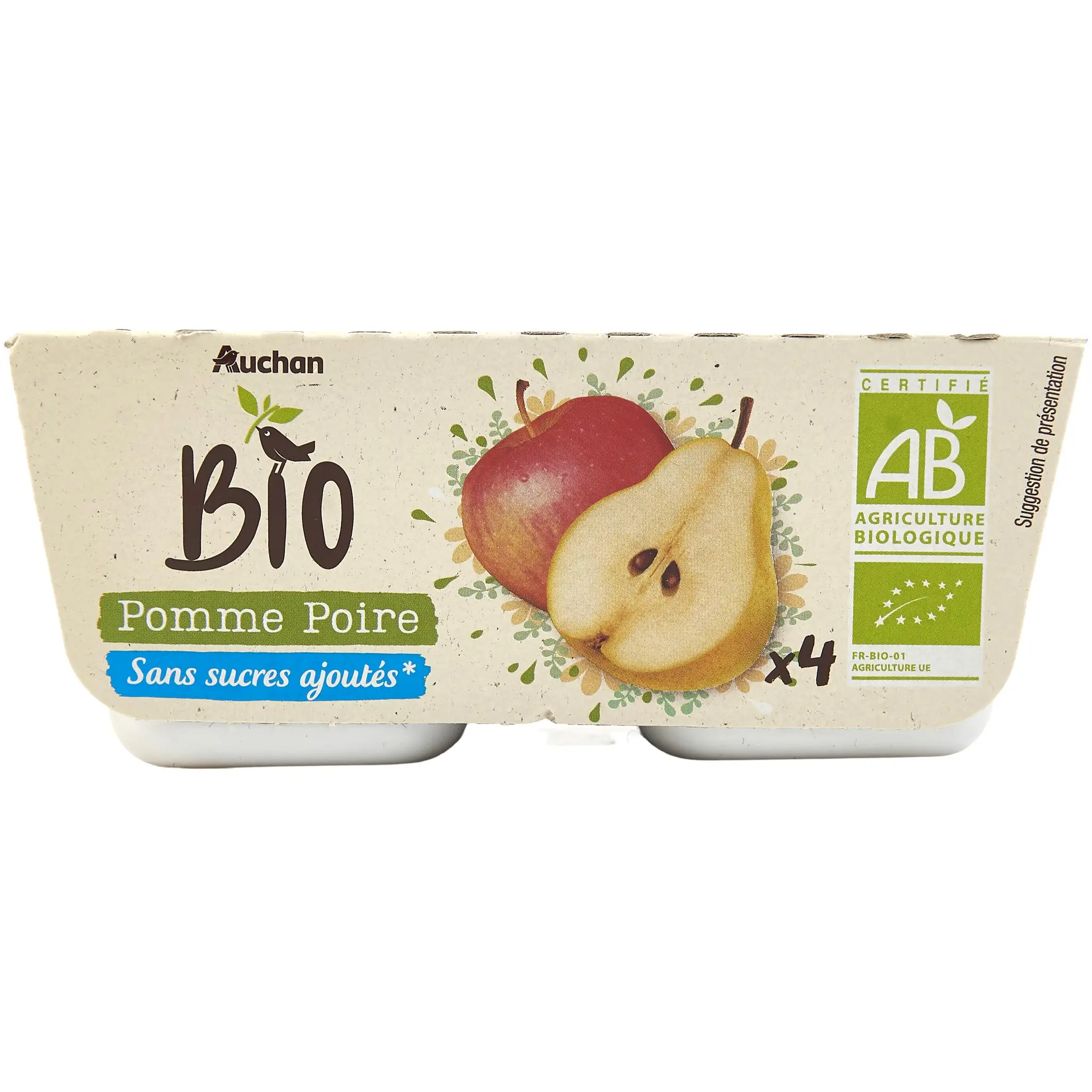 AUCHAN BIO Spécialité pomme poire sans sucres ajoutés