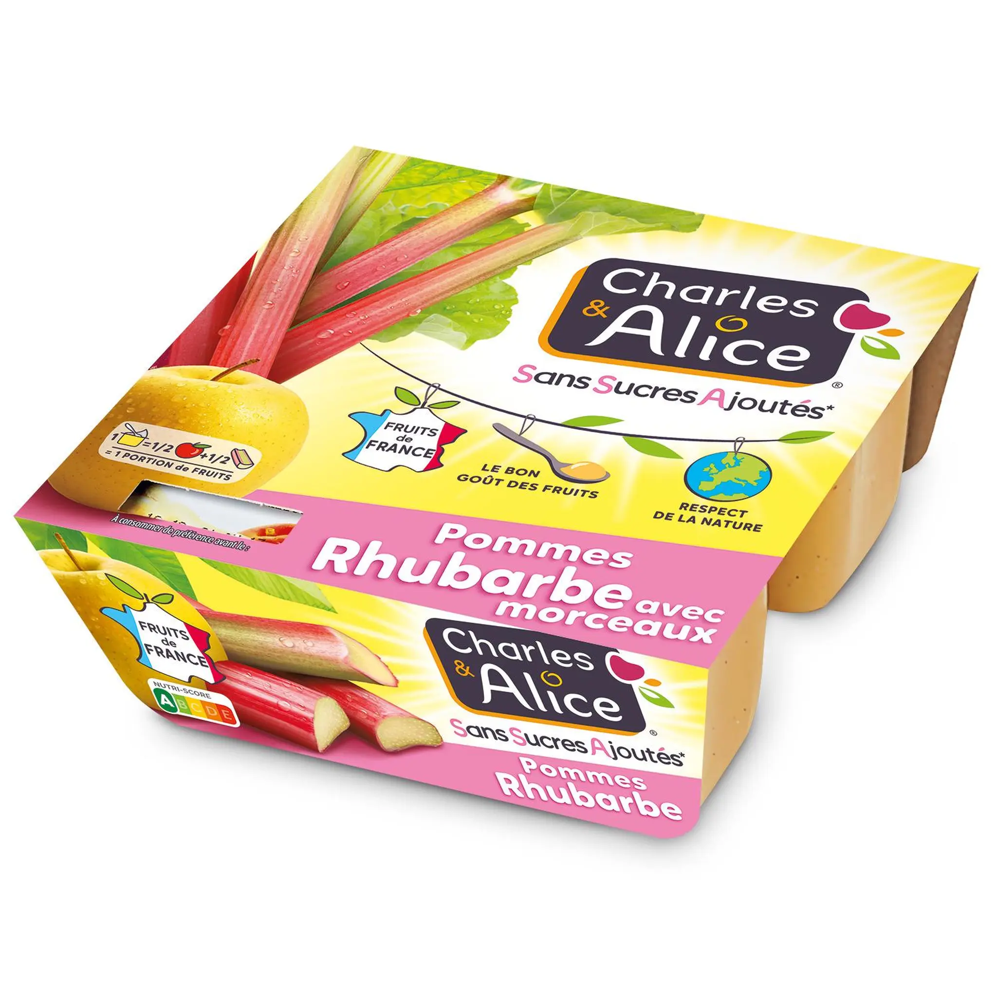 CHARLES & ALICE Spécialité pommes rhubarbe sans sucre ajouté avec morceaux