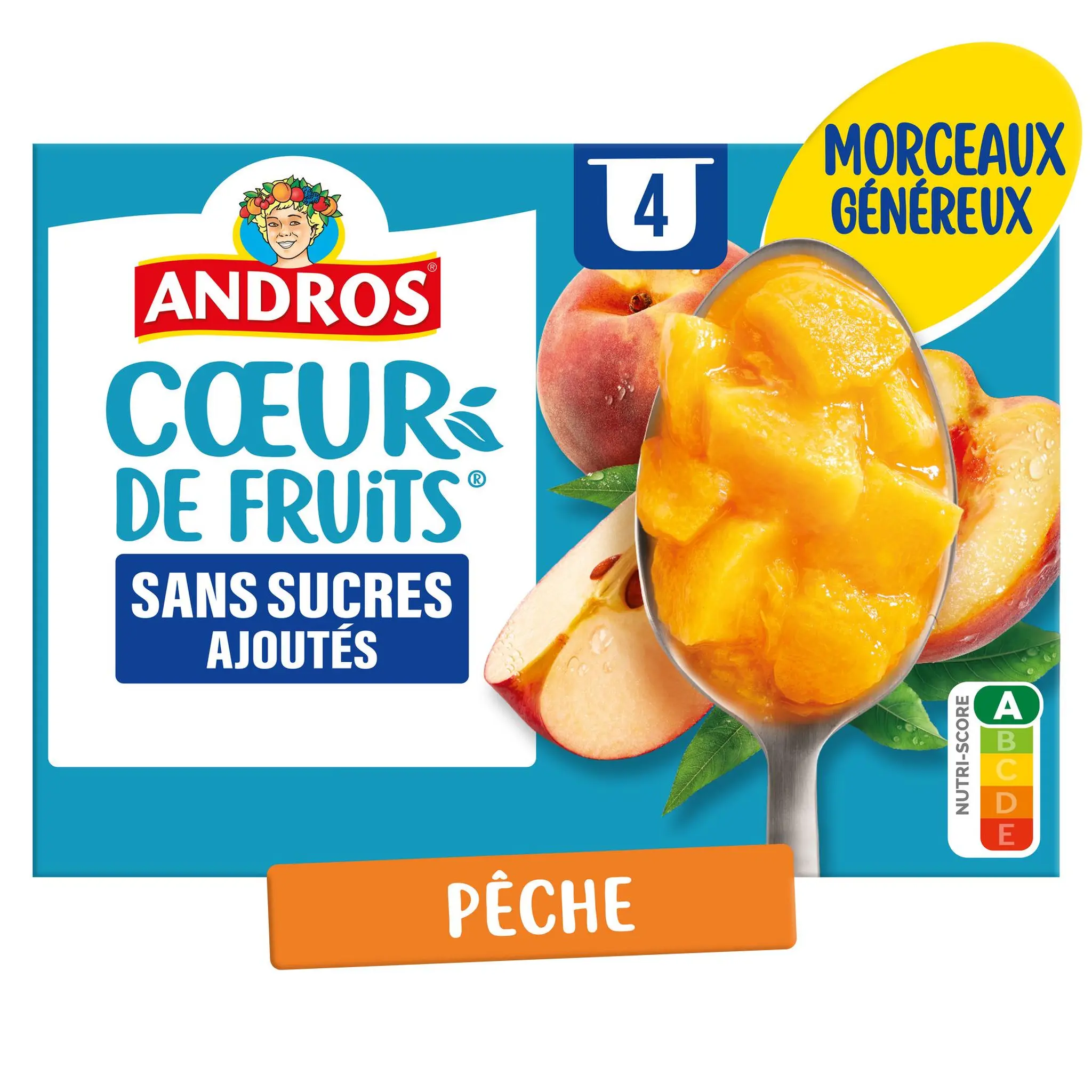 ANDROS Coeur de fruits sans sucrés ajoutés avec morceaux à la pêche