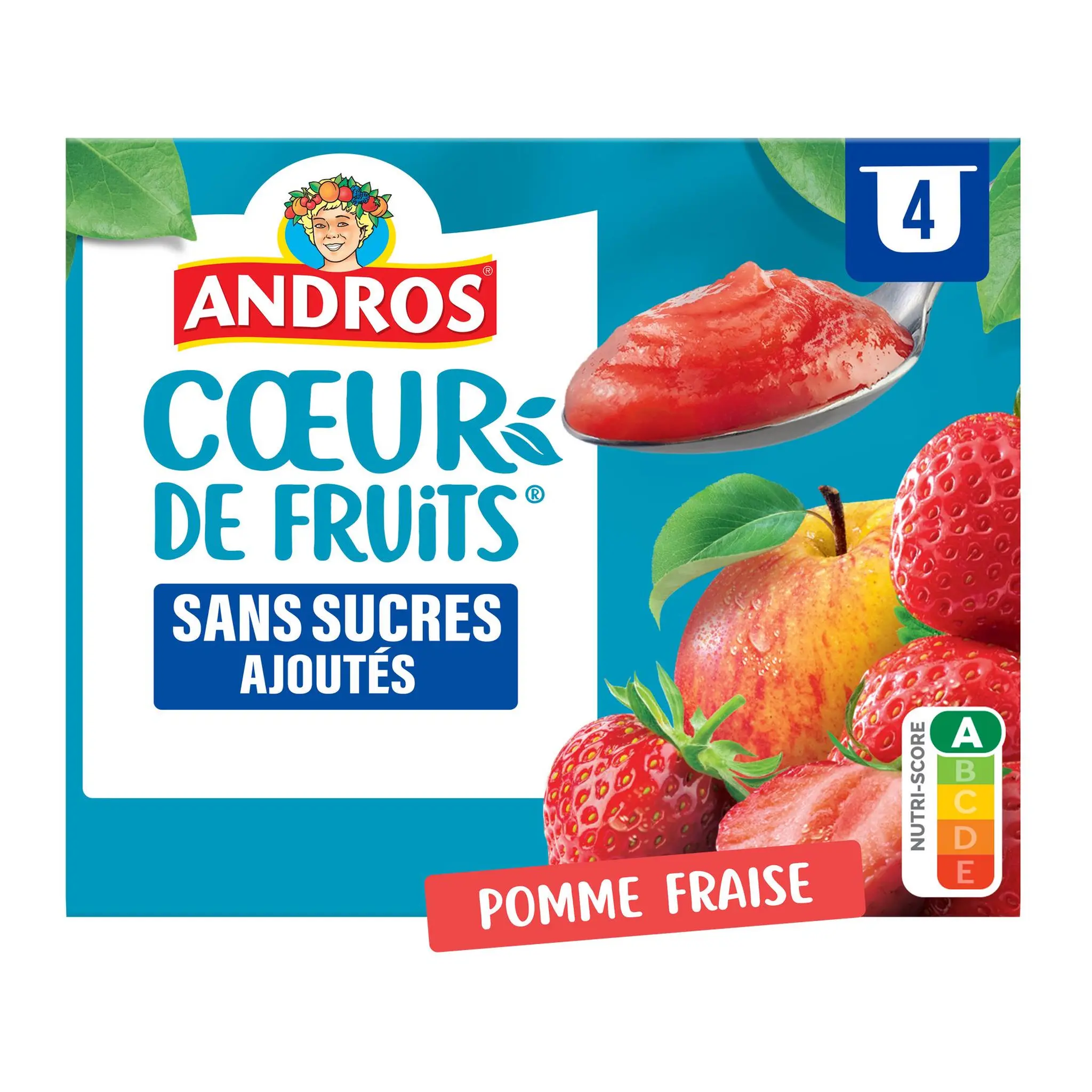 ANDROS Coeur de fruits Coupelles pomme fraise sans sucres ajoutés