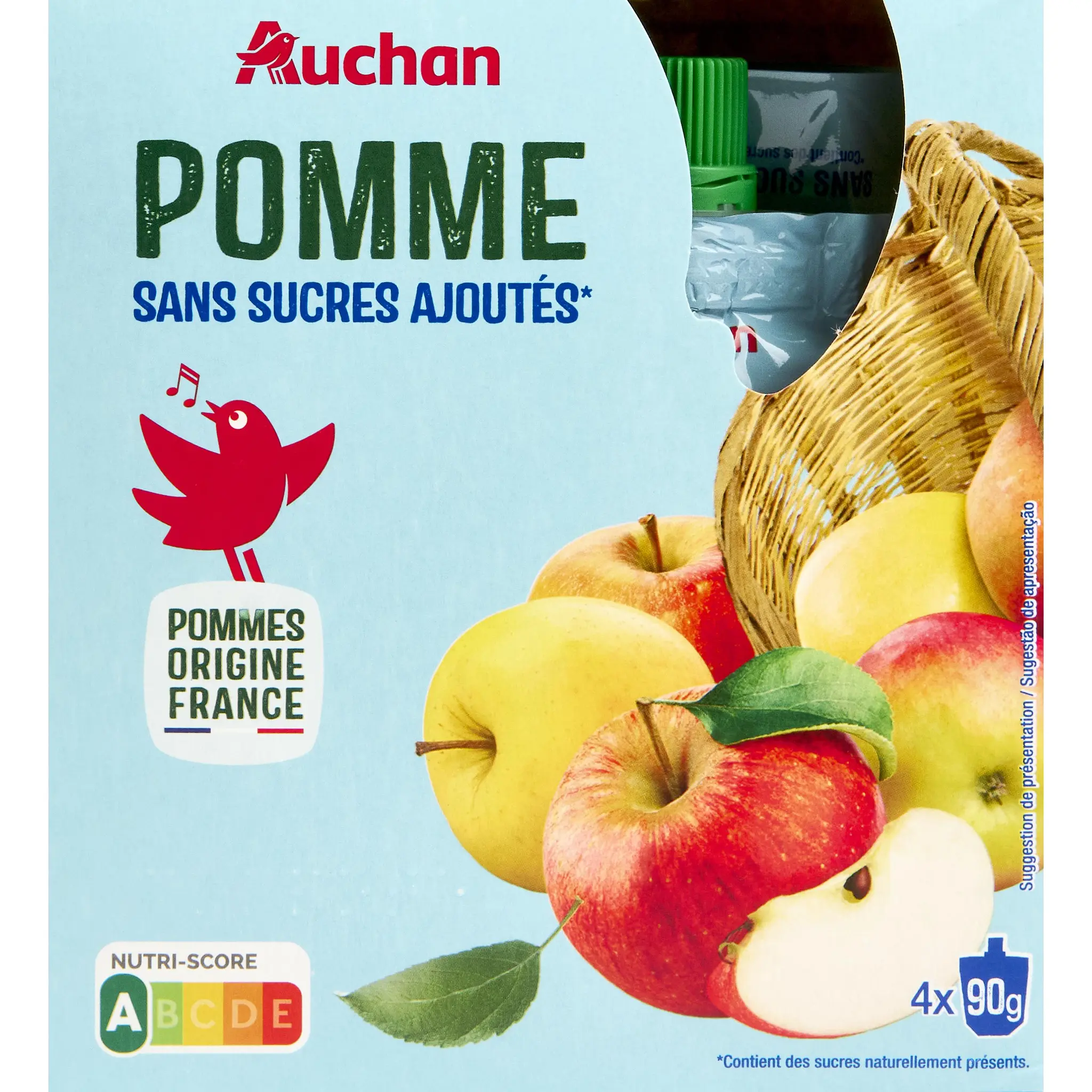 AUCHAN Gourdes compote de pomme sans sucres ajoutés