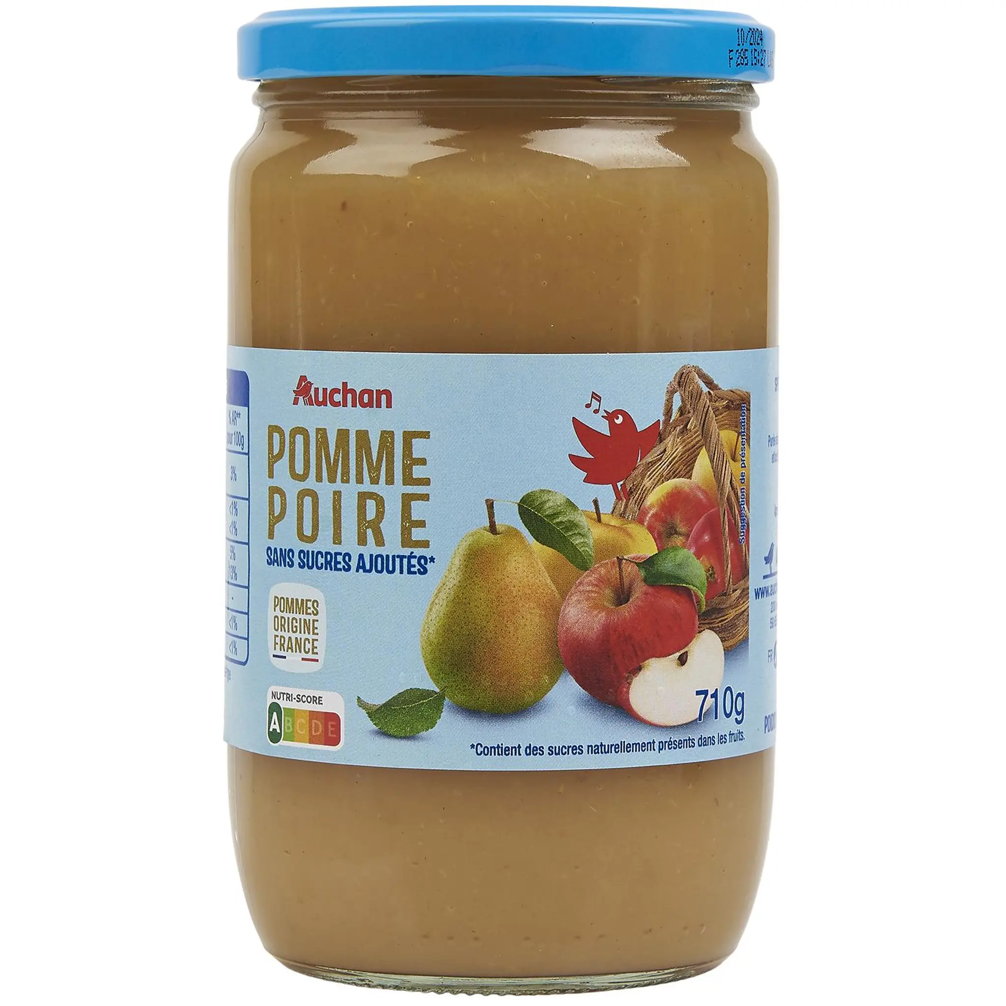 AUCHAN Purée de pomme poire sans sucres ajoutés en bocal