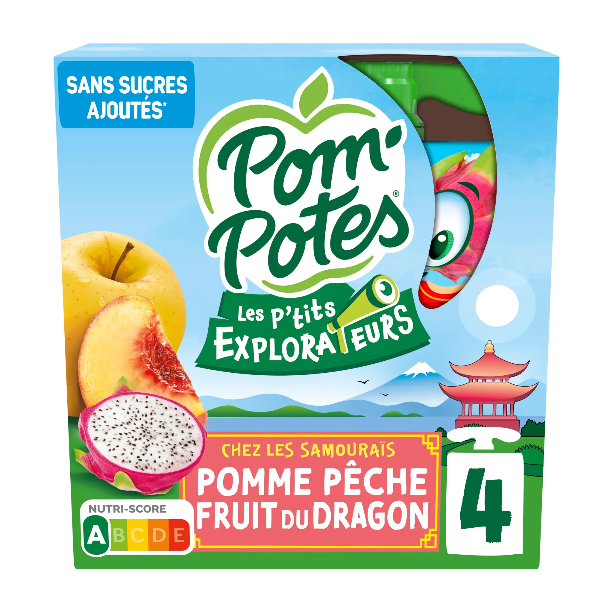POM'POTES Gourdes pomme pêche fruit du dragon sans sucres ajoutés