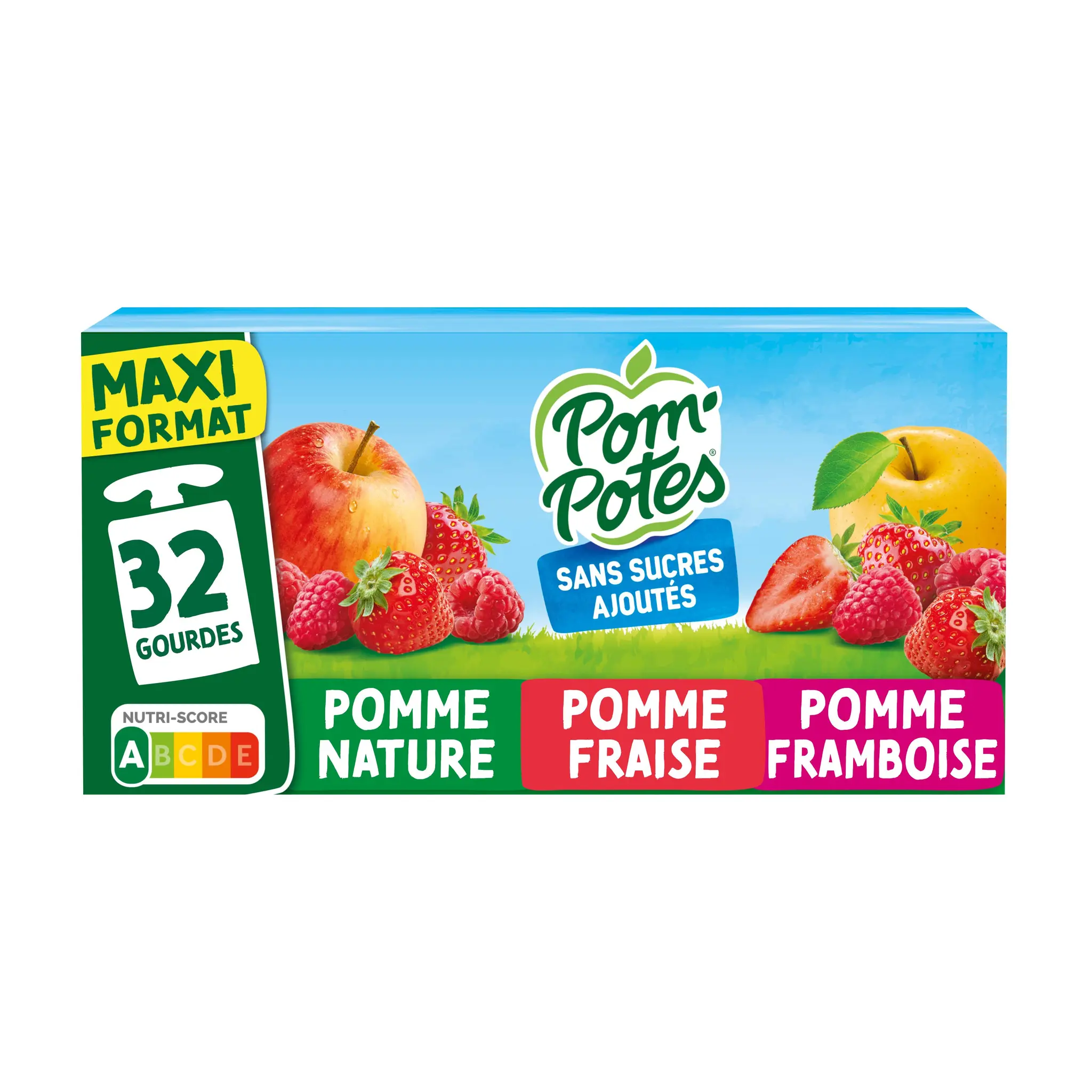 POM'POTES Gourdes compotes de pomme, pomme fraise, pomme framboise sans sucres ajoutés