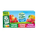 POM'POTES Gourdes compotes de pomme, pomme fraise, pomme framboise sans sucres ajoutés