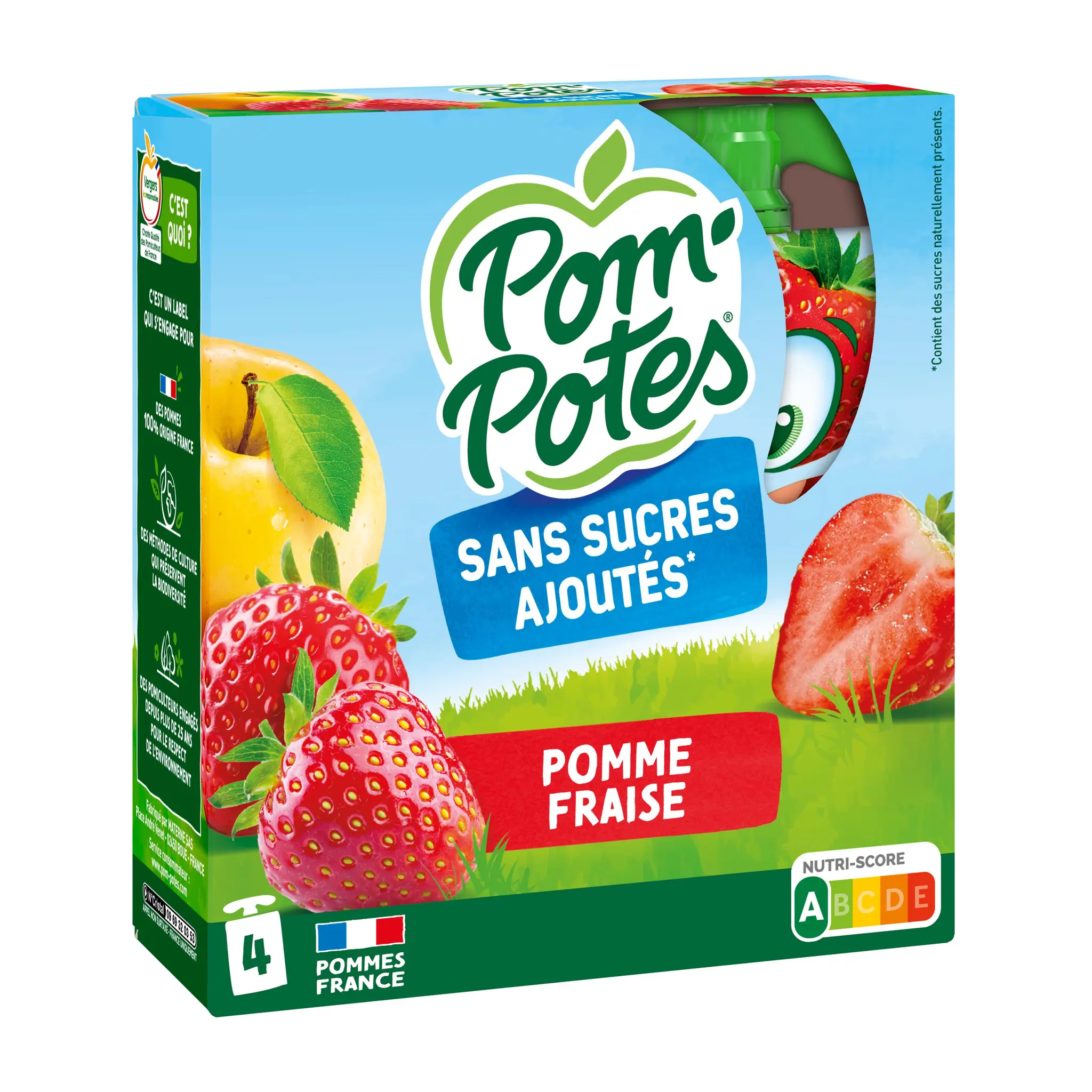 POM'POTES Gourdes compote pomme fraise sans sucres ajoutés