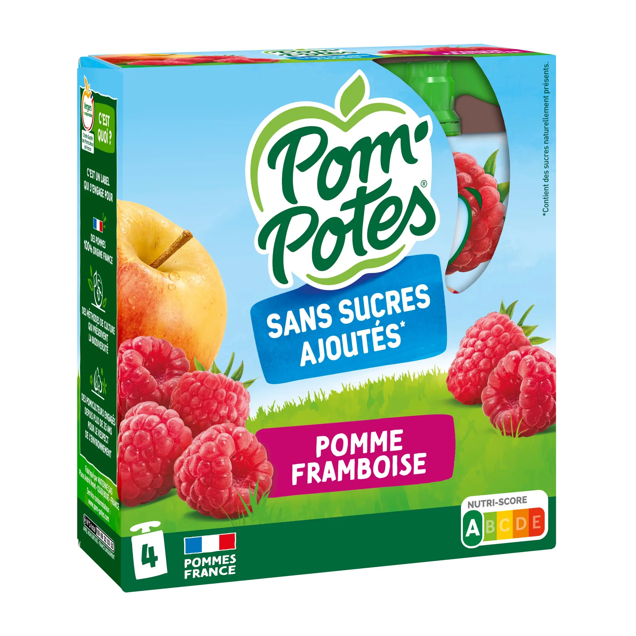 POM'POTES Gourdes compotes pomme framboise sans sucres ajoutés