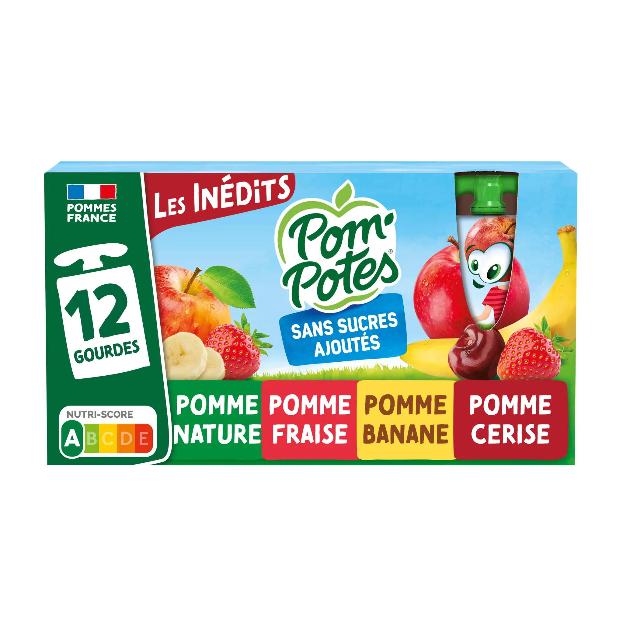 POM'POTES Gourdes pomme fraise banane cerise sans conservateur