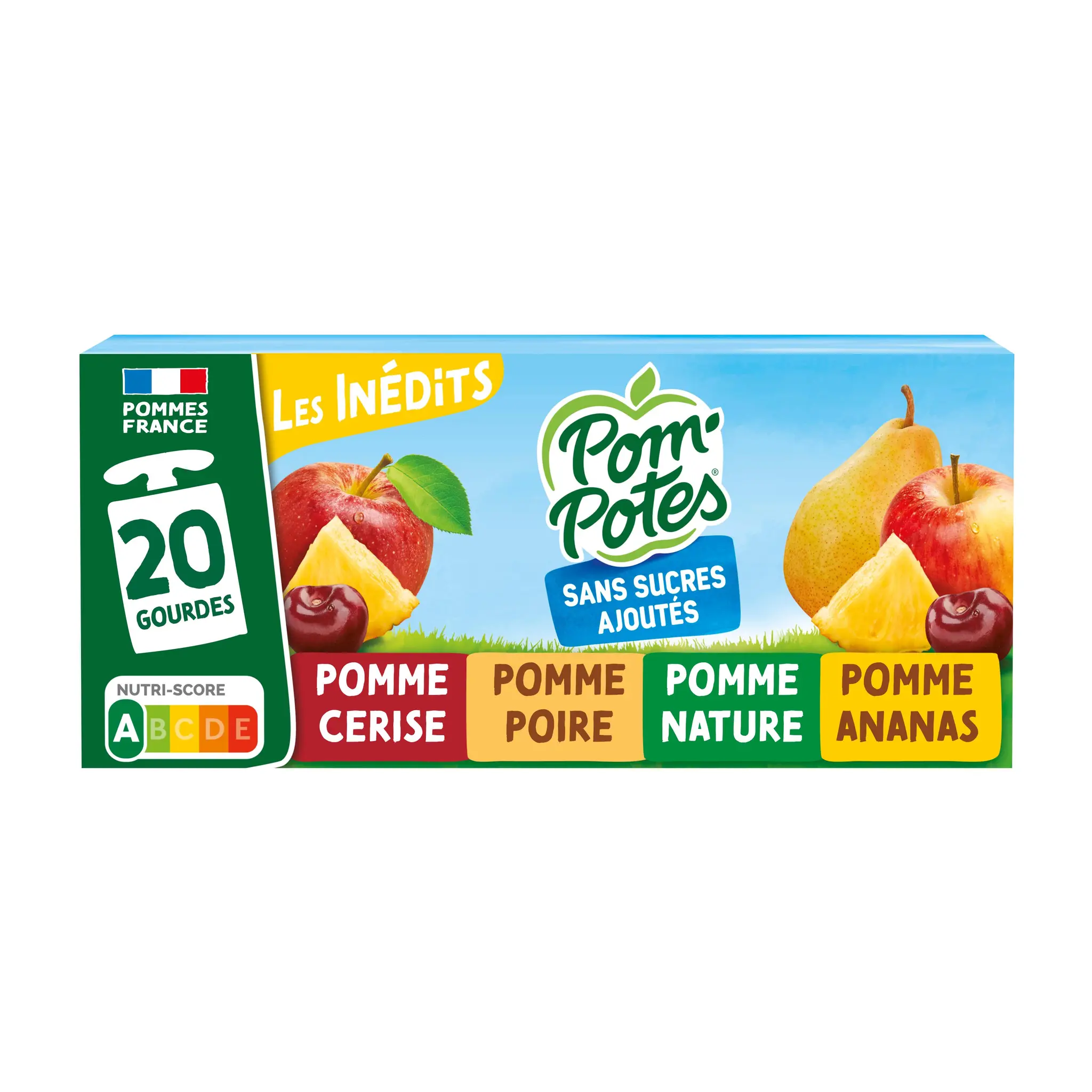 POM'POTES Gourdes pomme nature ananas cerise poire sans sucres ajoutés