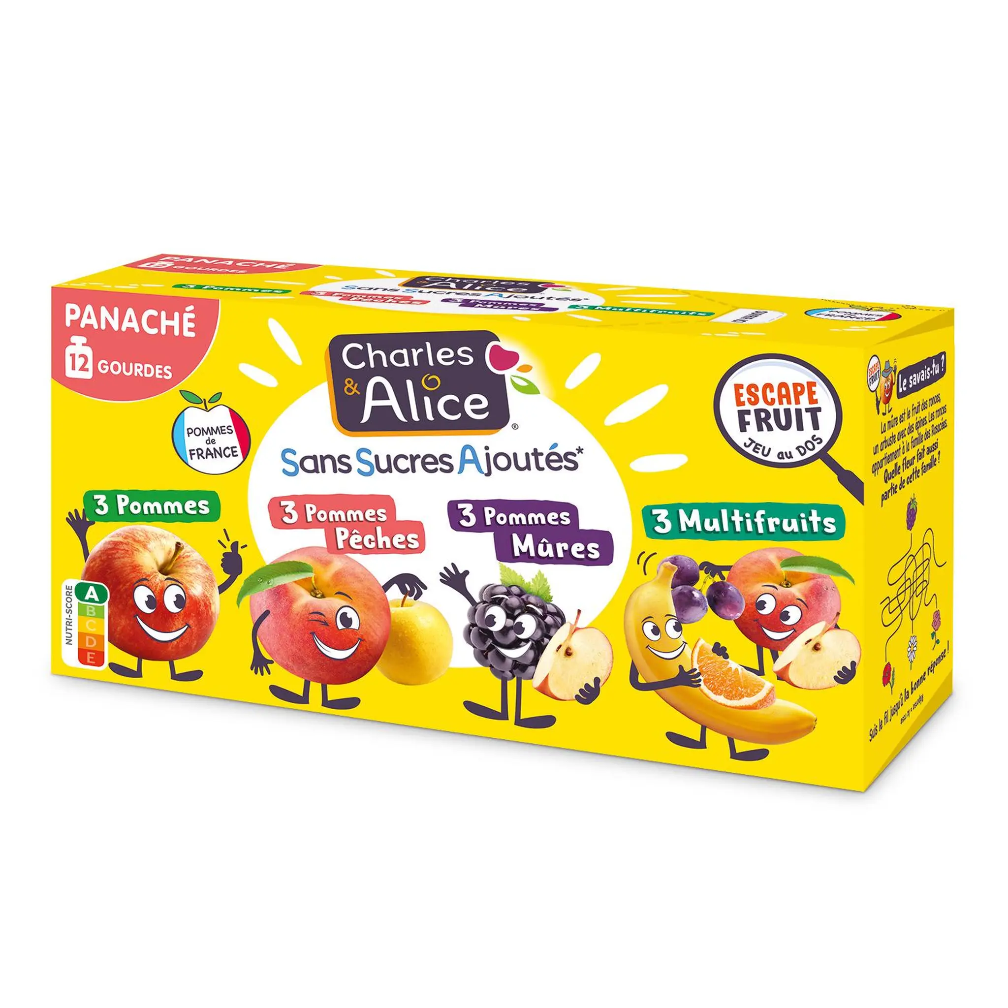 CHARLES & ALICE Gourdes compotes pommes pêches mûres multifruits sans sucres ajoutés