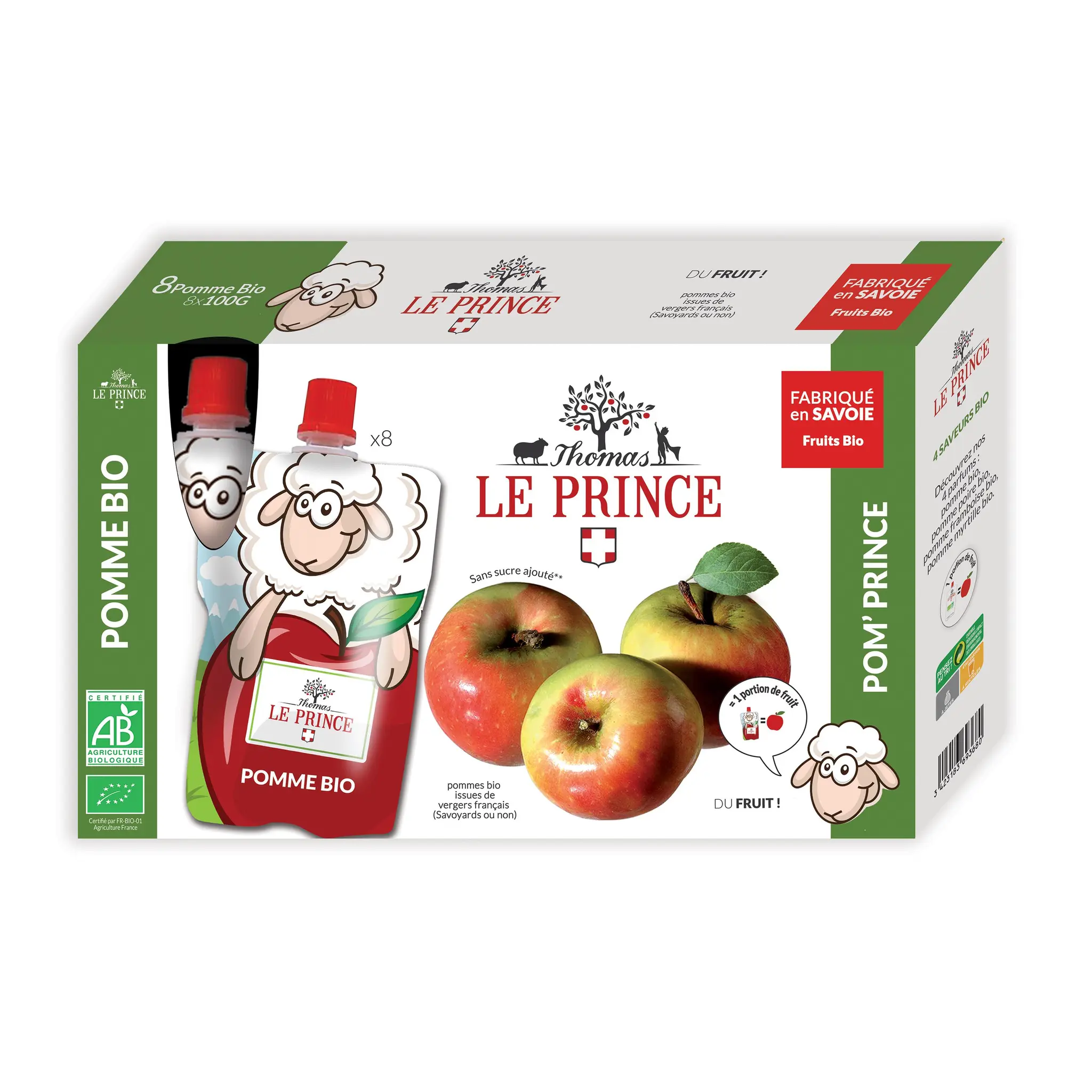 THOMAS LE PRINCE Gourdes de compotes de pomme bio sans sucres ajoutés