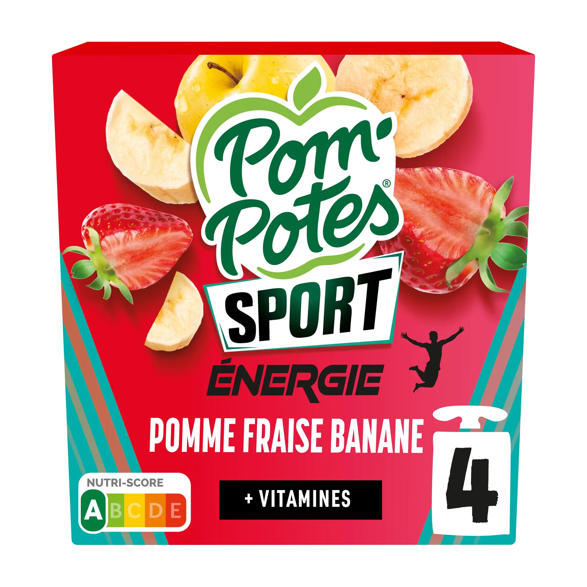 POM'POTES Sport compotes énergie pomme fraise banane + vitamines sans sucres ajoutés