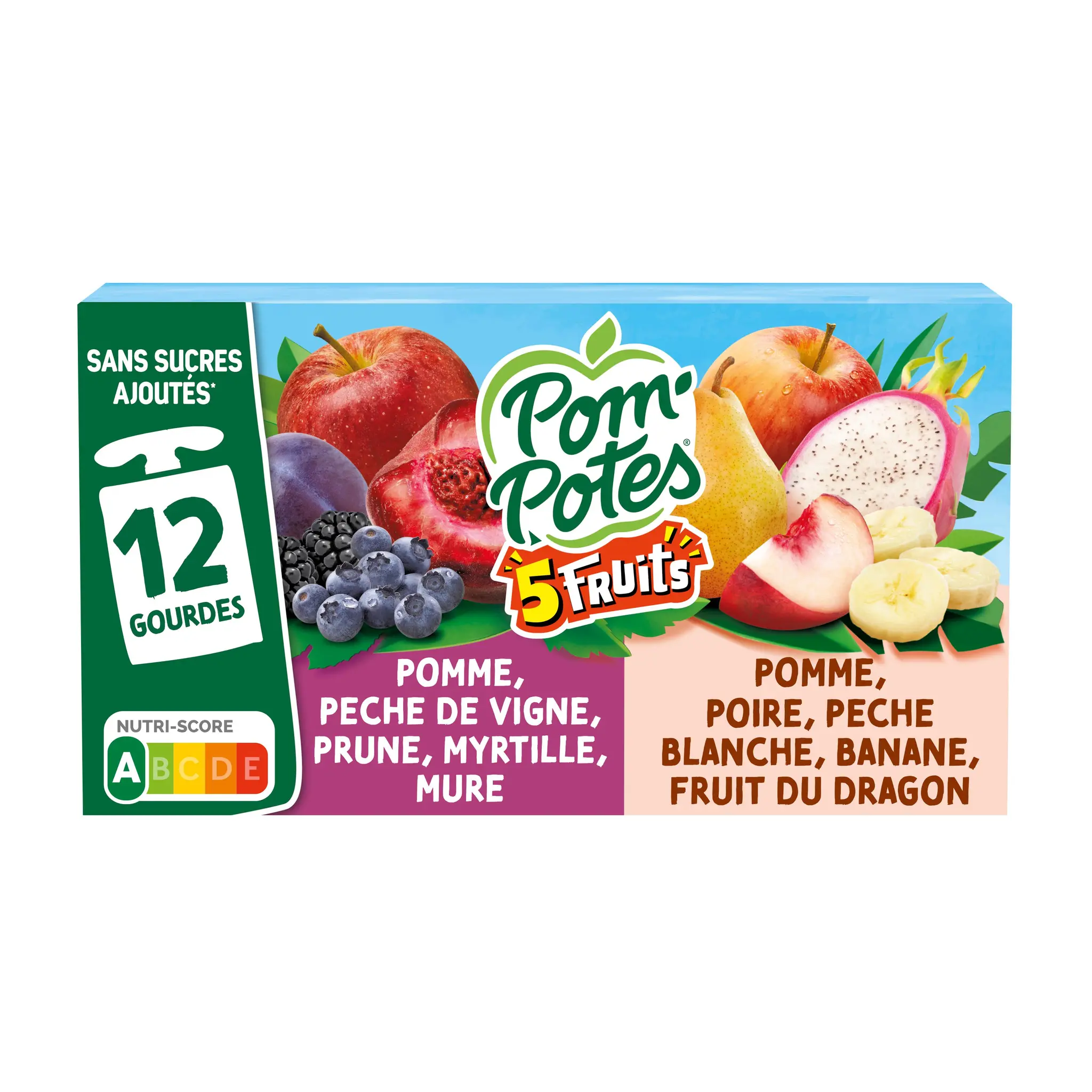 POM'POTES Gourdes compote mélanges de 5 fruits sans sucres ajoutés