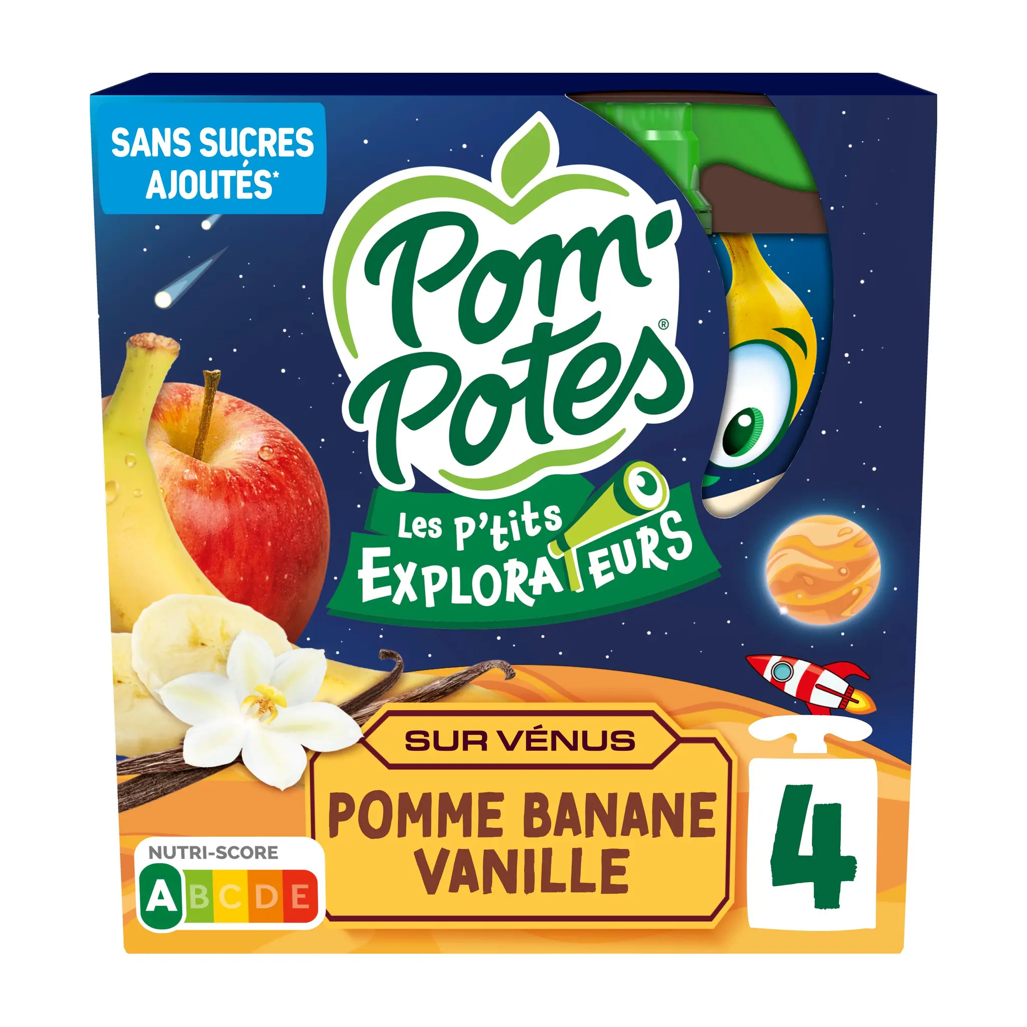 POM'POTES Les P'tits Explorateurs Gourdes compotes de pomme banane vanille sans sucres ajoutés