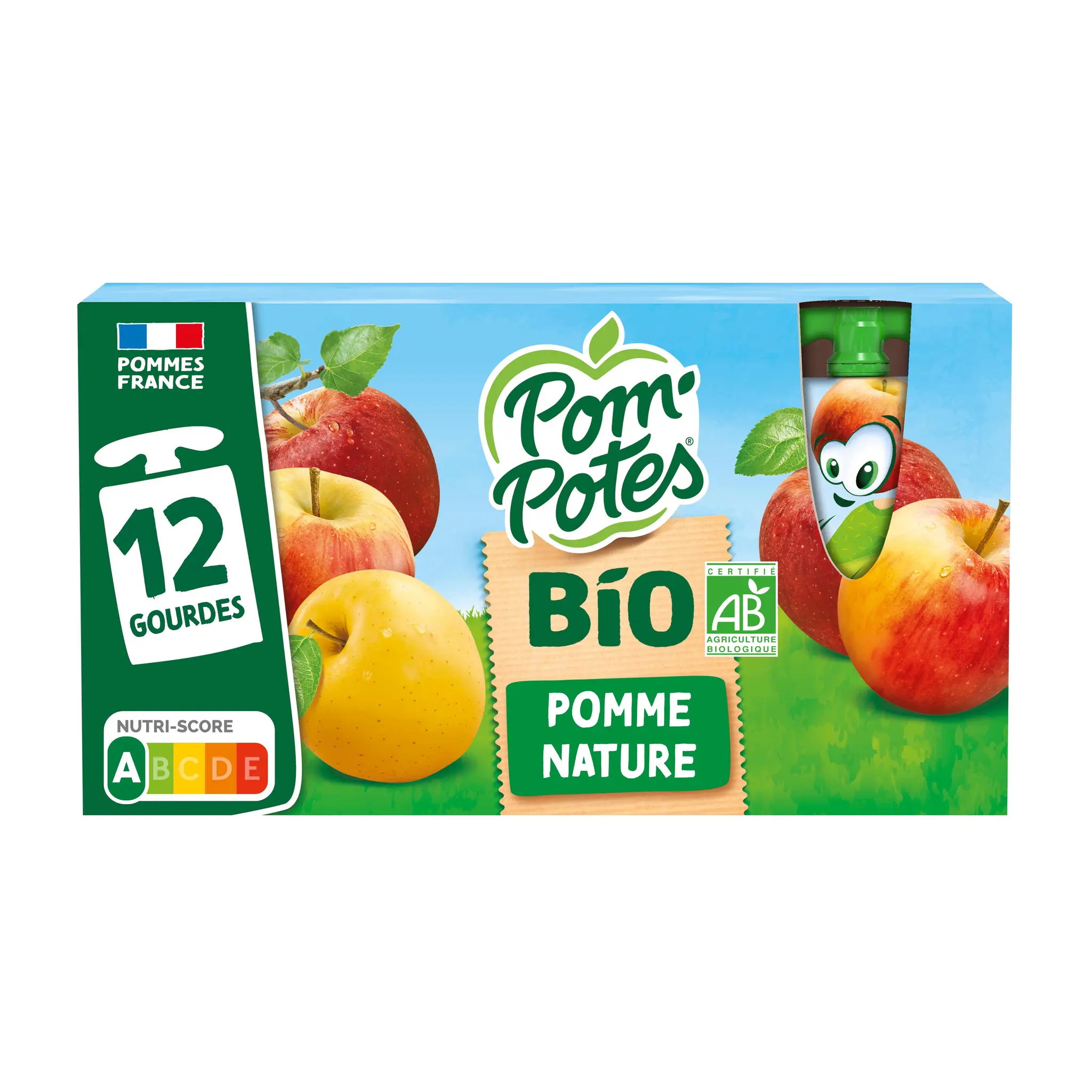 POM'POTES Gourdes compote bio pomme nature sans sucres ajoutés