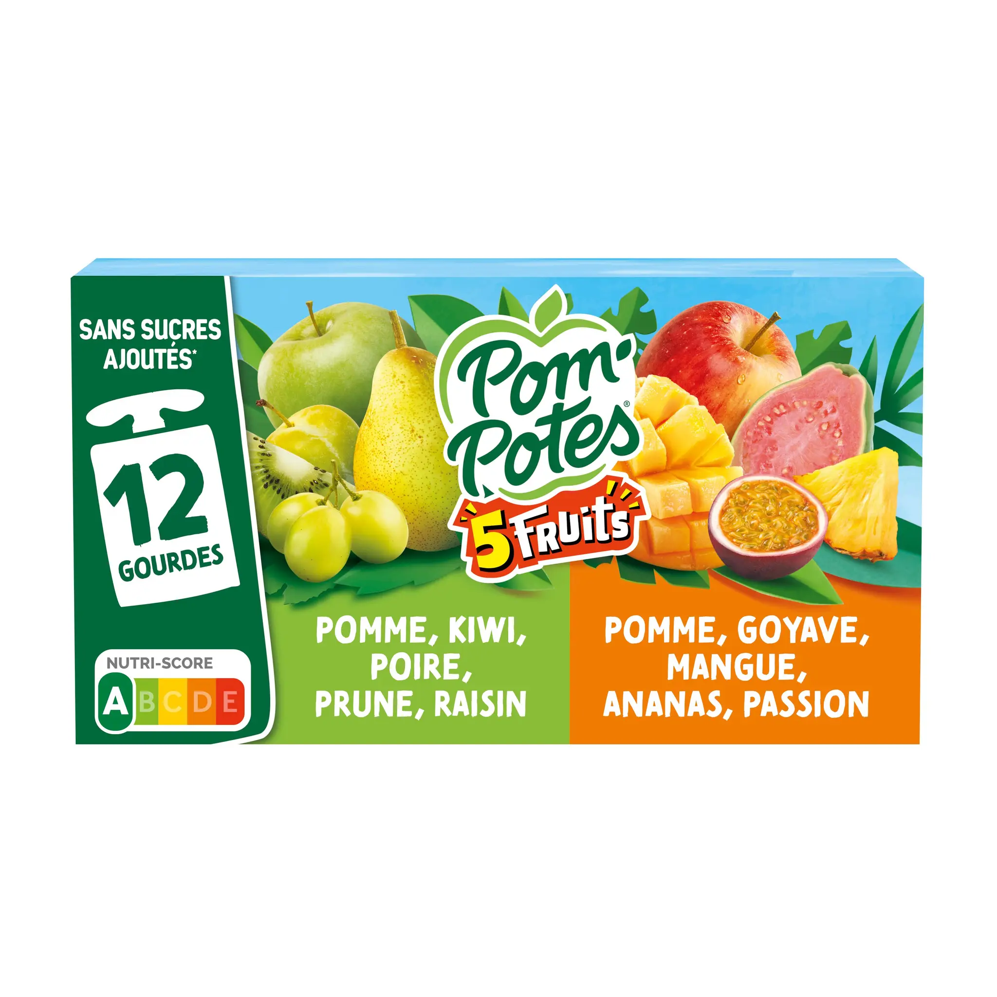 POM'POTES Dessert gourdes 5 fruits verts et 5 fruits exotiques sans sucres ajoutés