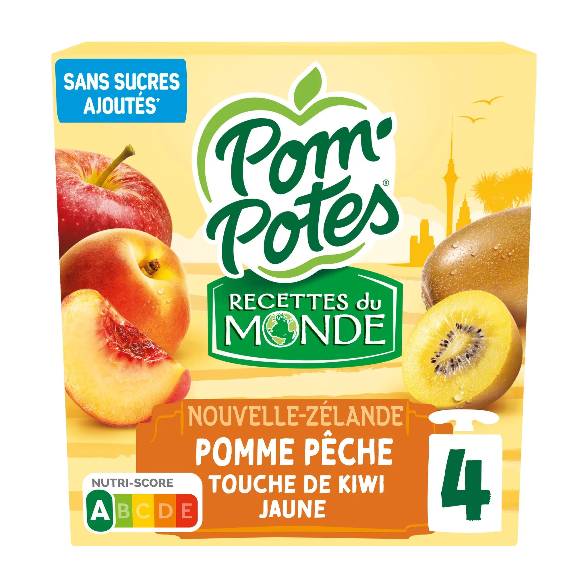 POM'POTES Gourdes compote pomme pêche touche de kiwi jaune