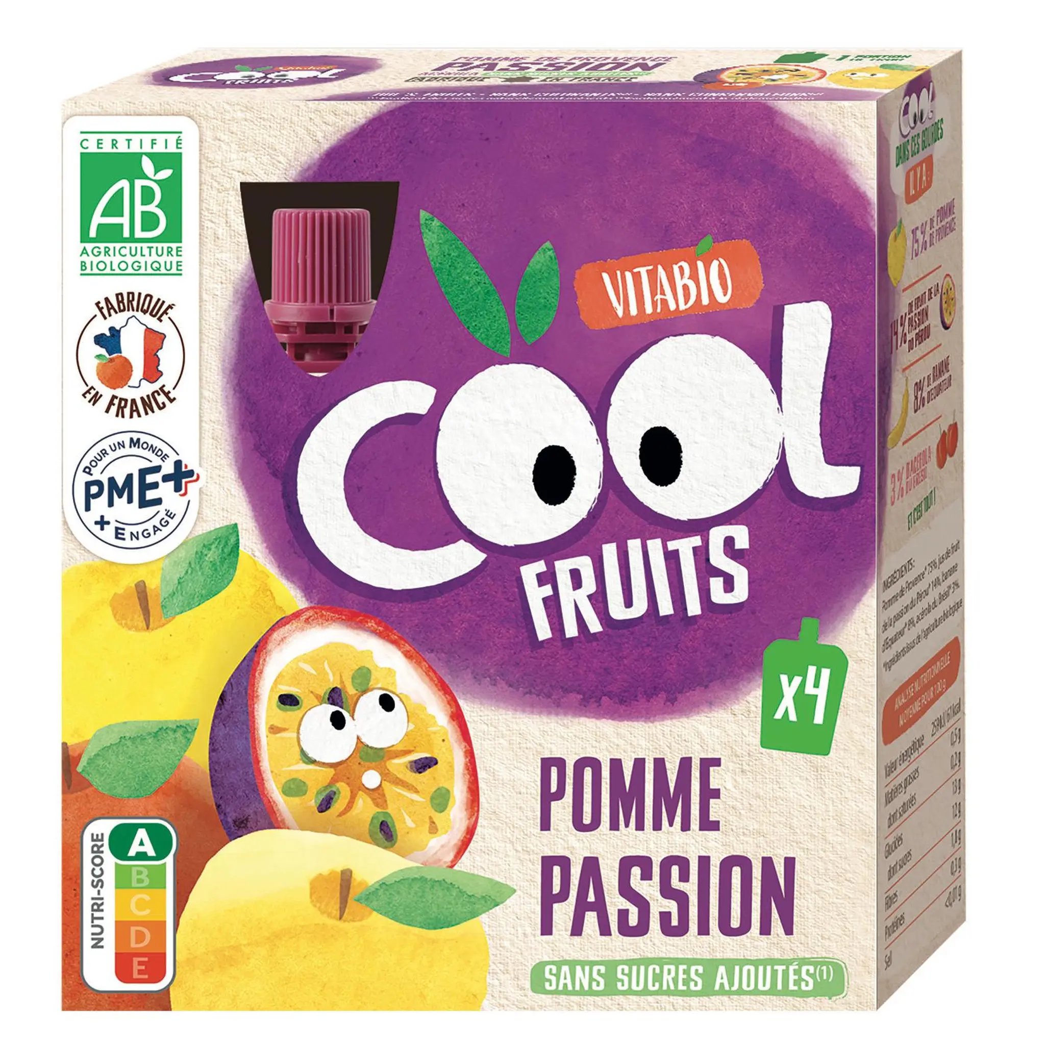 VITABIO Cool Fruits Gourdes compotes de pomme passion sans sucres ajoutés bio