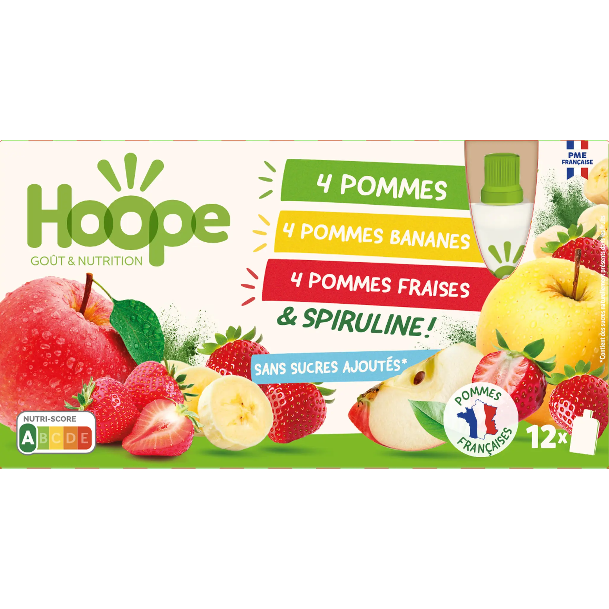 HOOPE Gourdes compote de pomme fraises et banane sans sucres ajoutés
