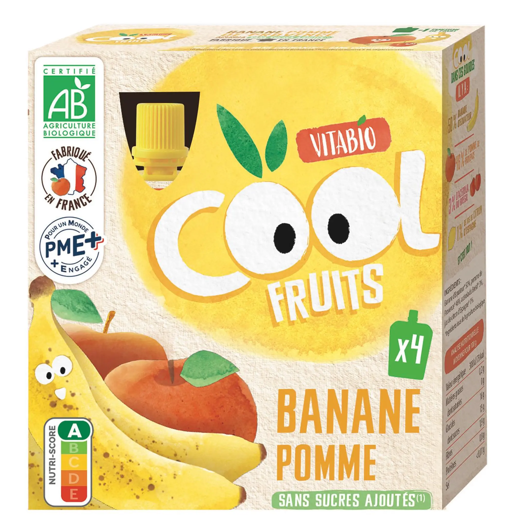 VITABIO Cool Fruits Gourdes de compote de banane pomme bio sans sucres ajoutés