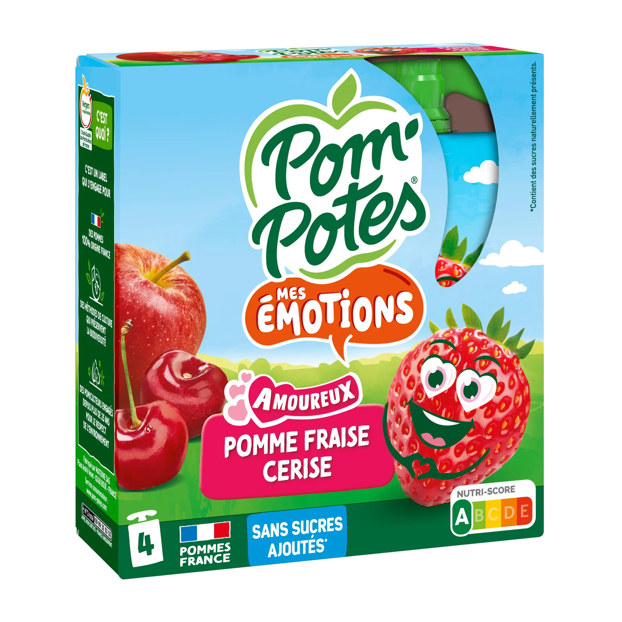 POM'POTES Gourdes compote de pomme fraise cerise sans sucres ajoutés