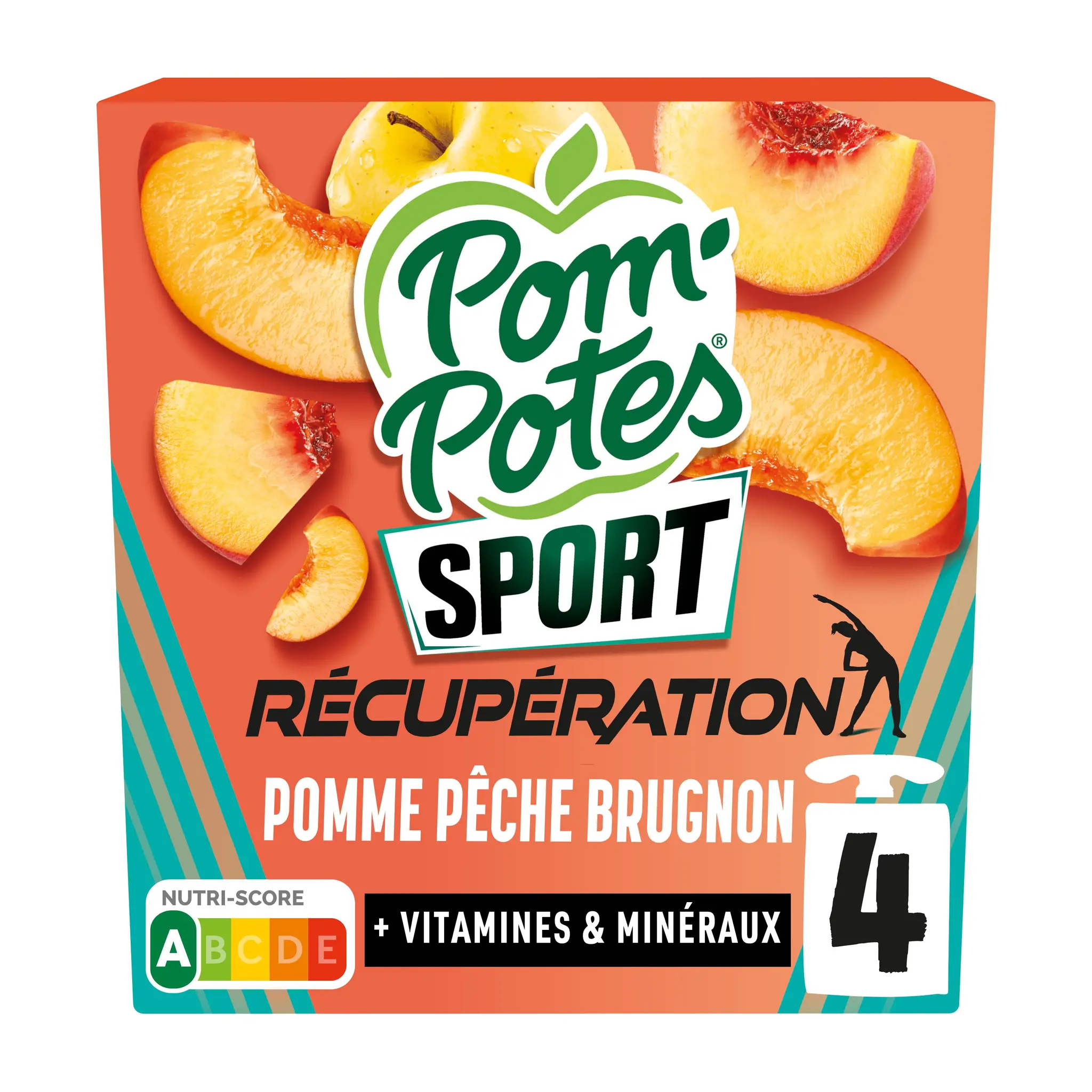 POM'POTES Sport compotes récupération pomme pêche brugnon sans sucres ajoutés