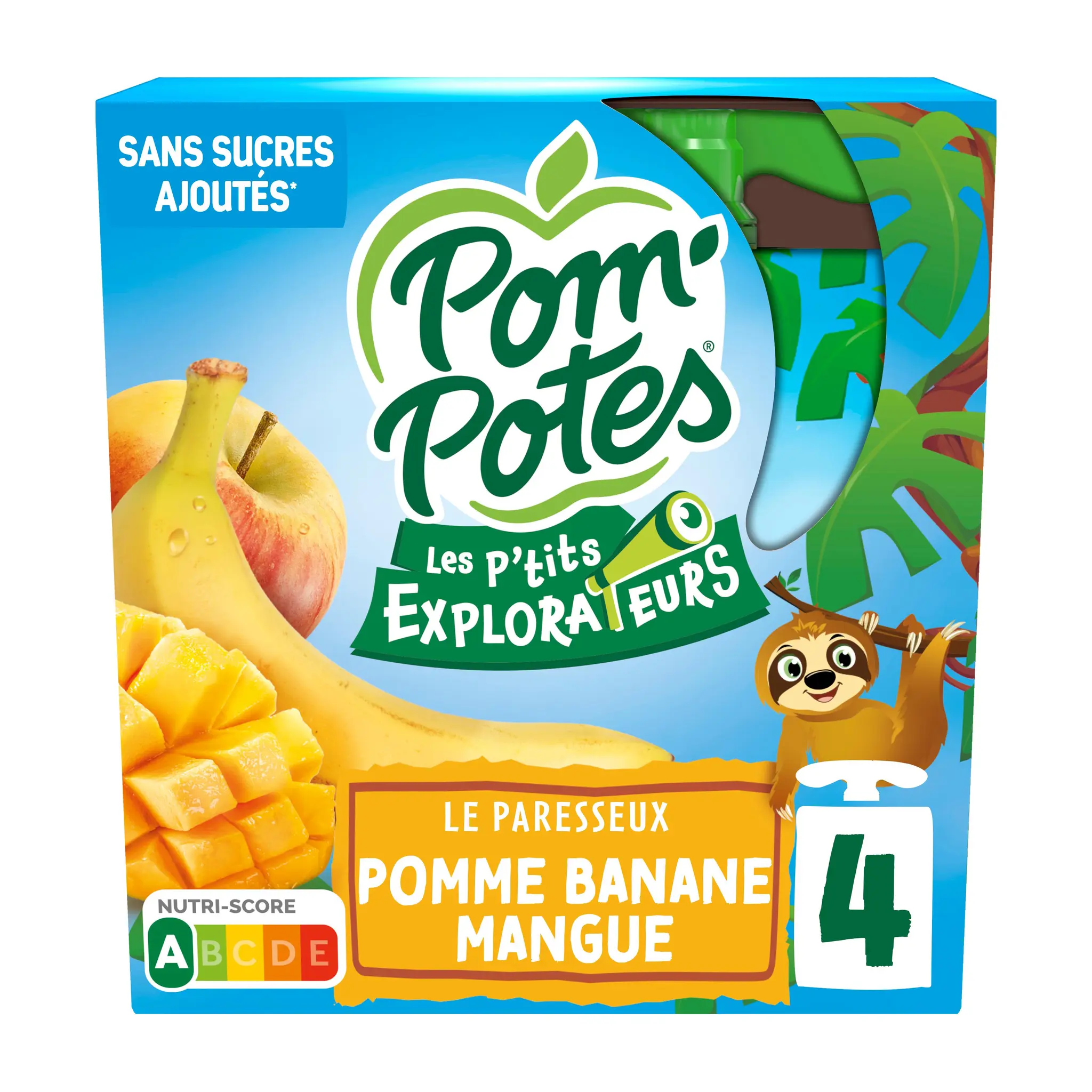 POM'POTES Les P'tits Explorateurs Gourdes compote de pomme banane mangue sans sucres ajoutés