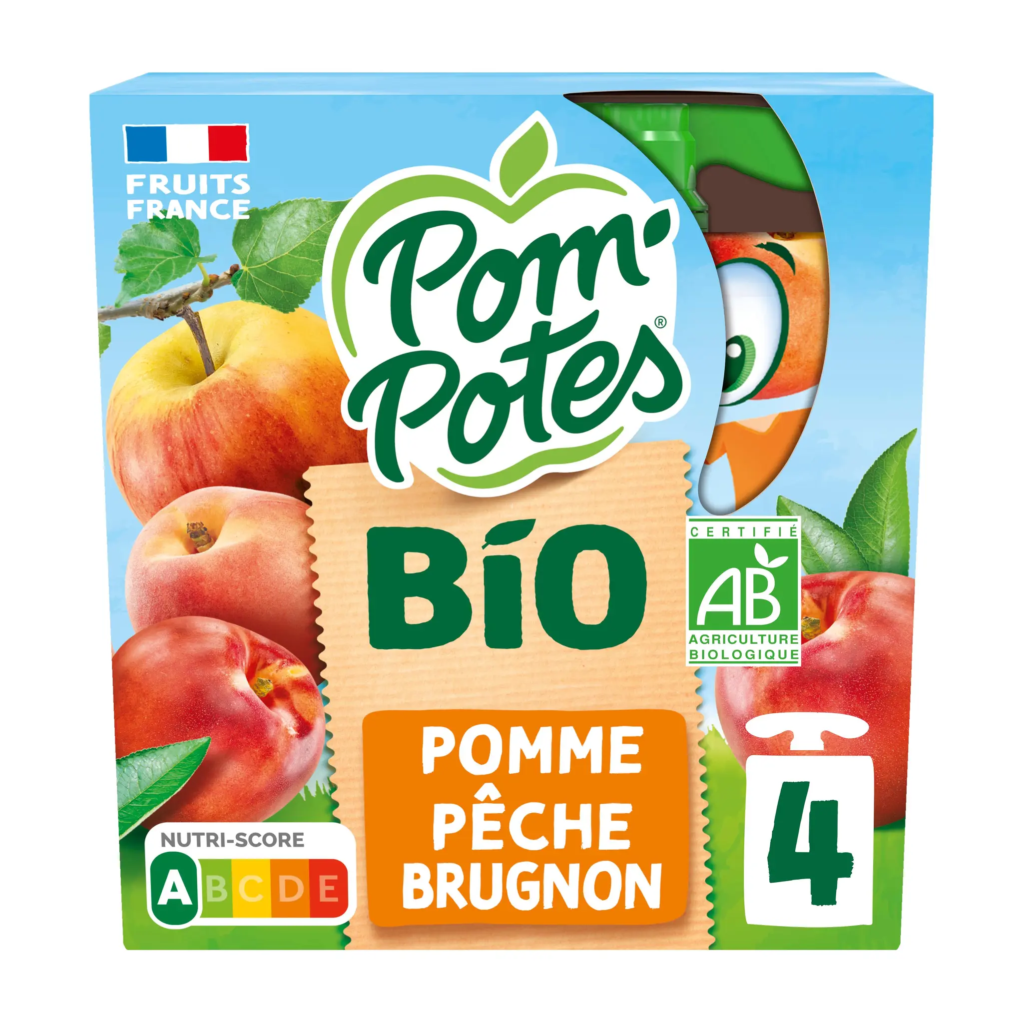 POM'POTES Gourdes compote de pomme pêche brugnon sans sucres ajoutés bio