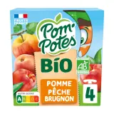 POM'POTES Gourdes compote de pomme pêche brugnon sans sucres ajoutés bio