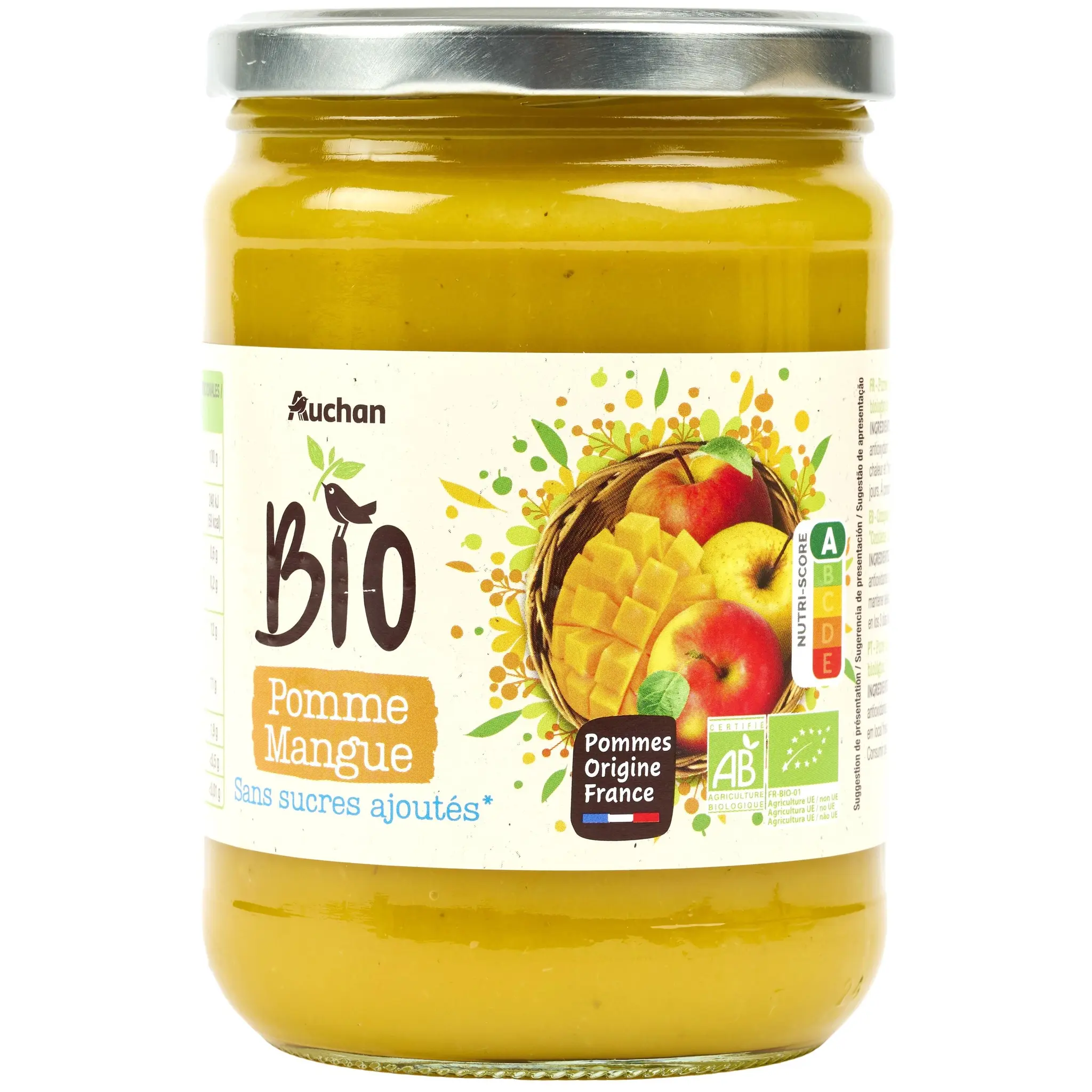 AUCHAN BIO Purée de pomme mangue sans sucres ajoutés