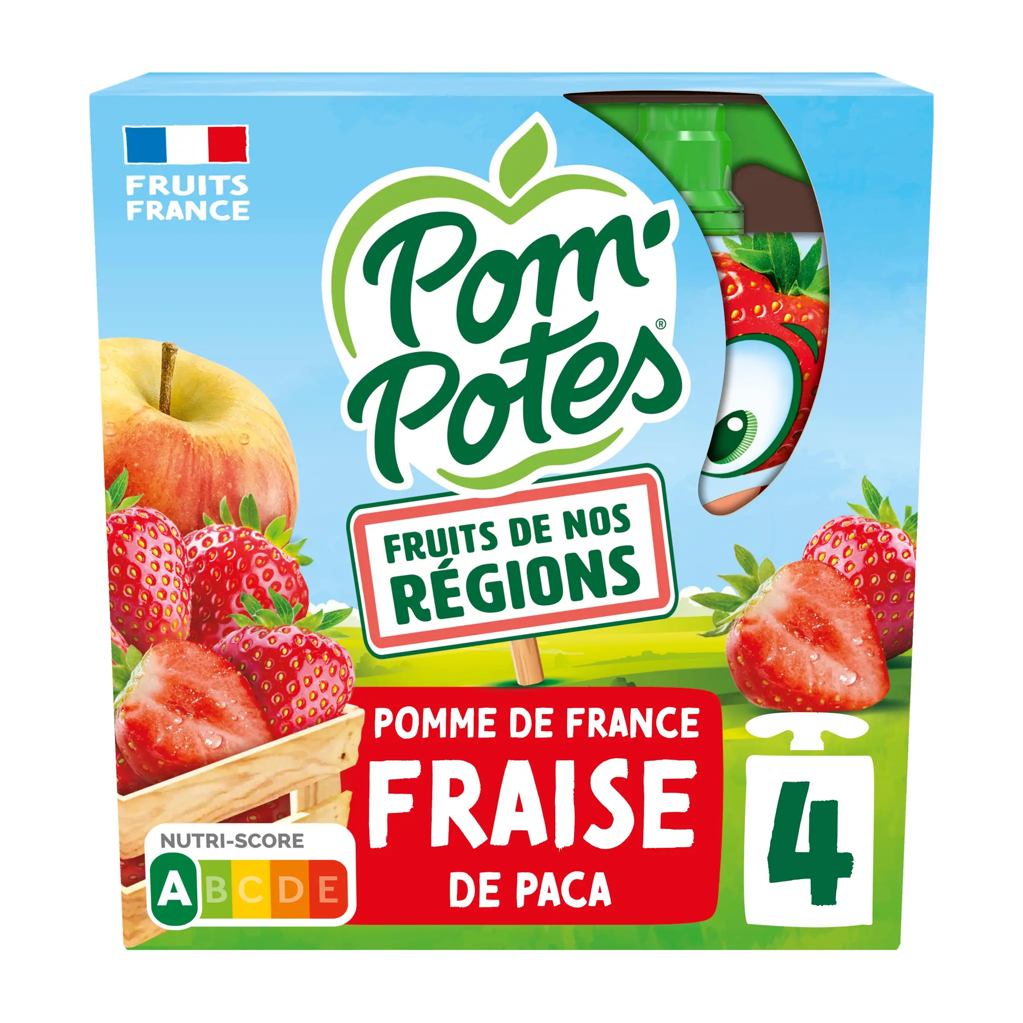 POM'POTES Gourdes compotes de pomme de France et fraise de Paca sans sucres ajoutés