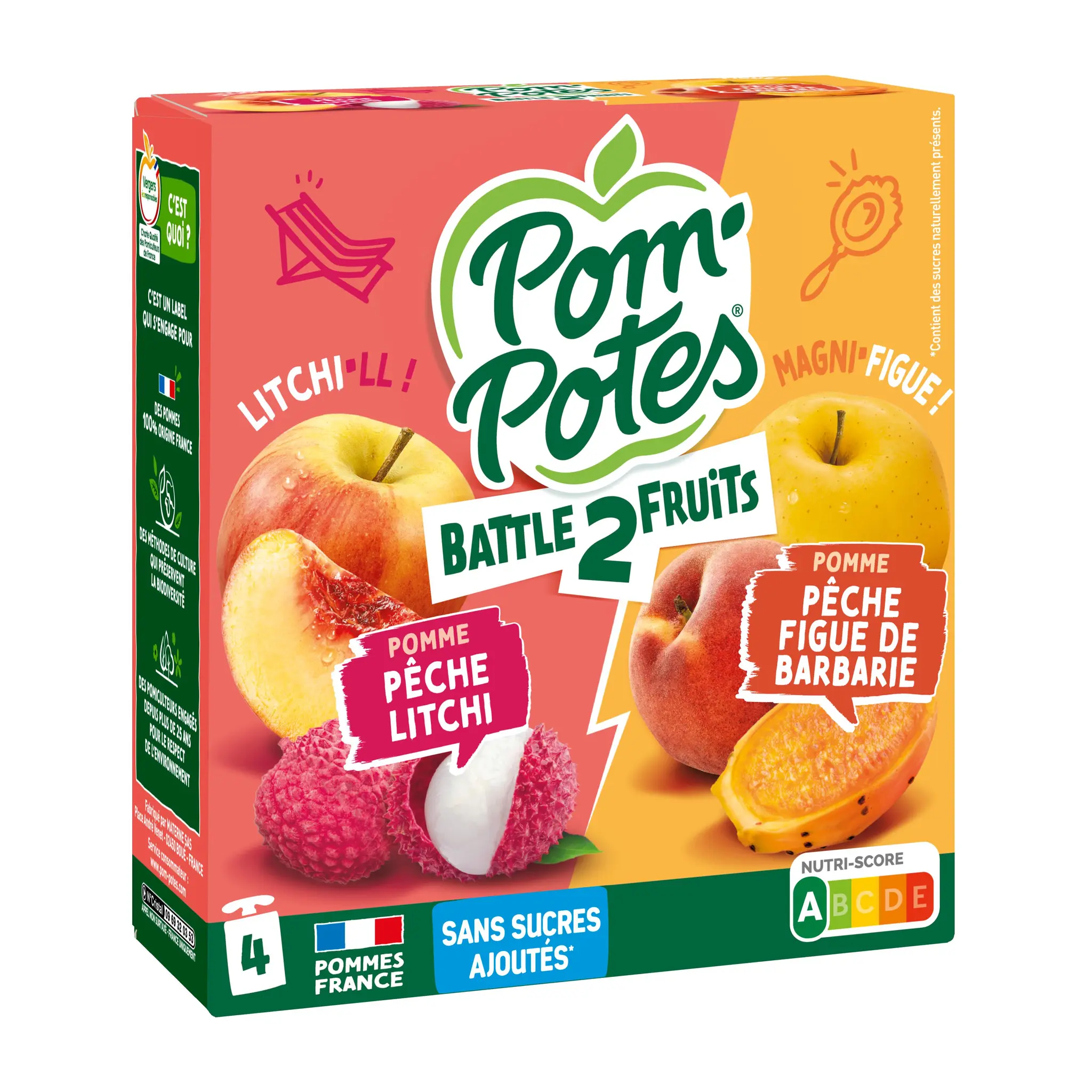 POM'POTES Gourdes compotes de pomme pêche figue et pomme pêche figue sans sucres ajoutés