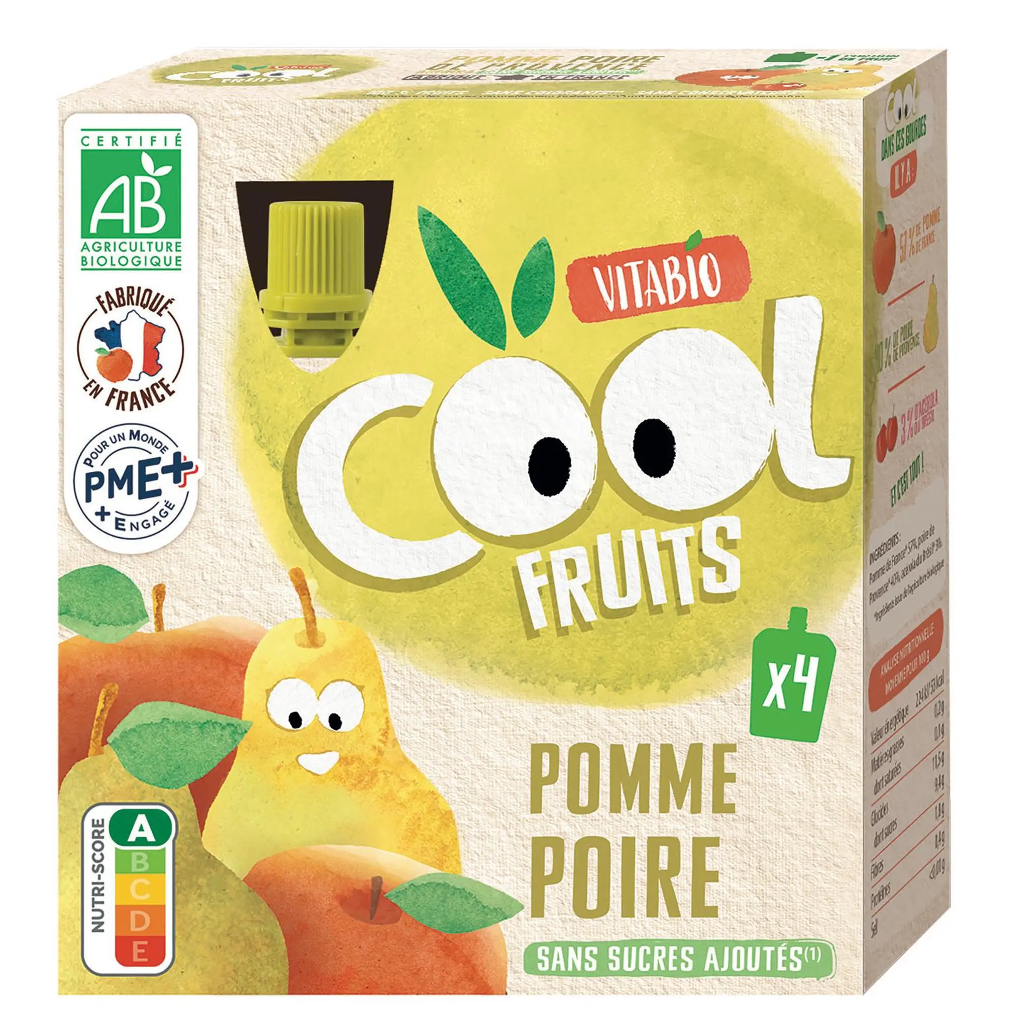 VITABIO Cool Fruits Gourdes compote de pomme poire bio sans cures ajoutés