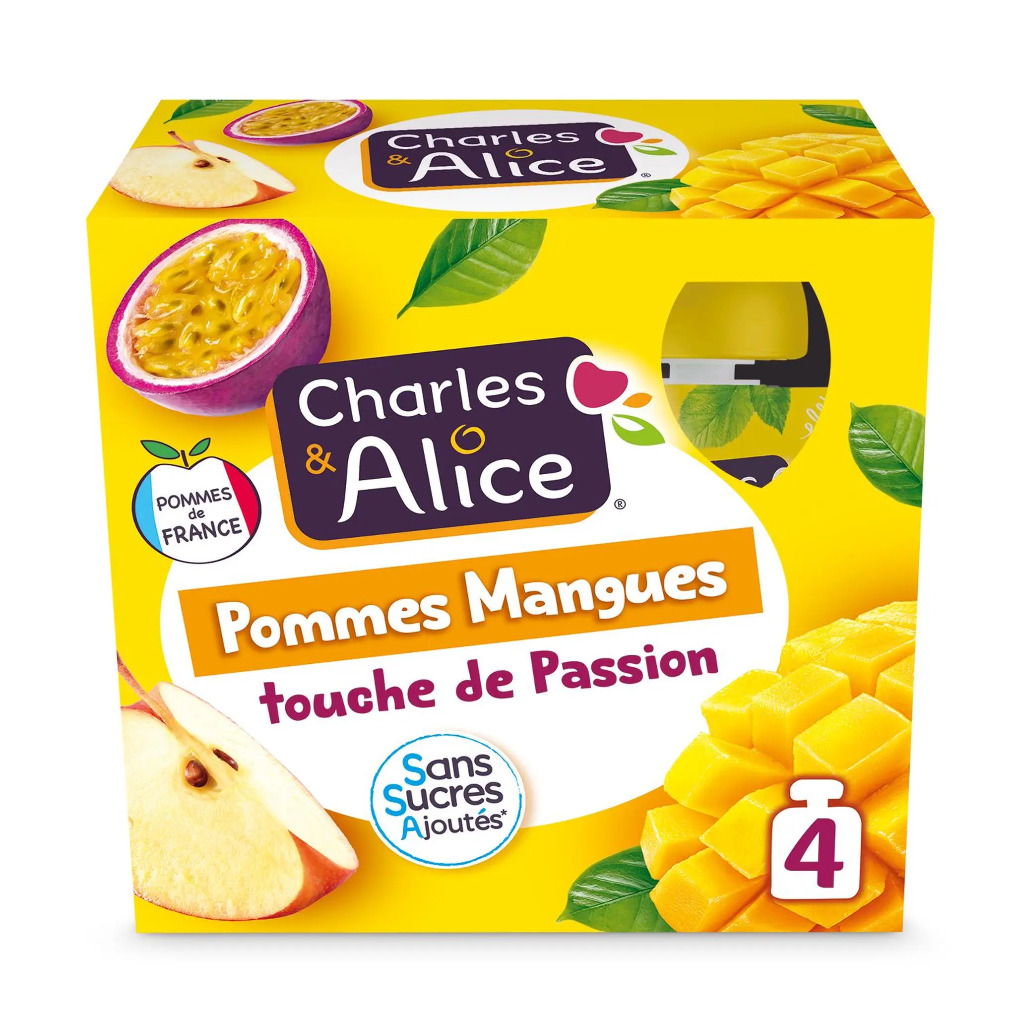 CHARLES & ALICE Purée de pommes mangues passion sans sucres ajoutés