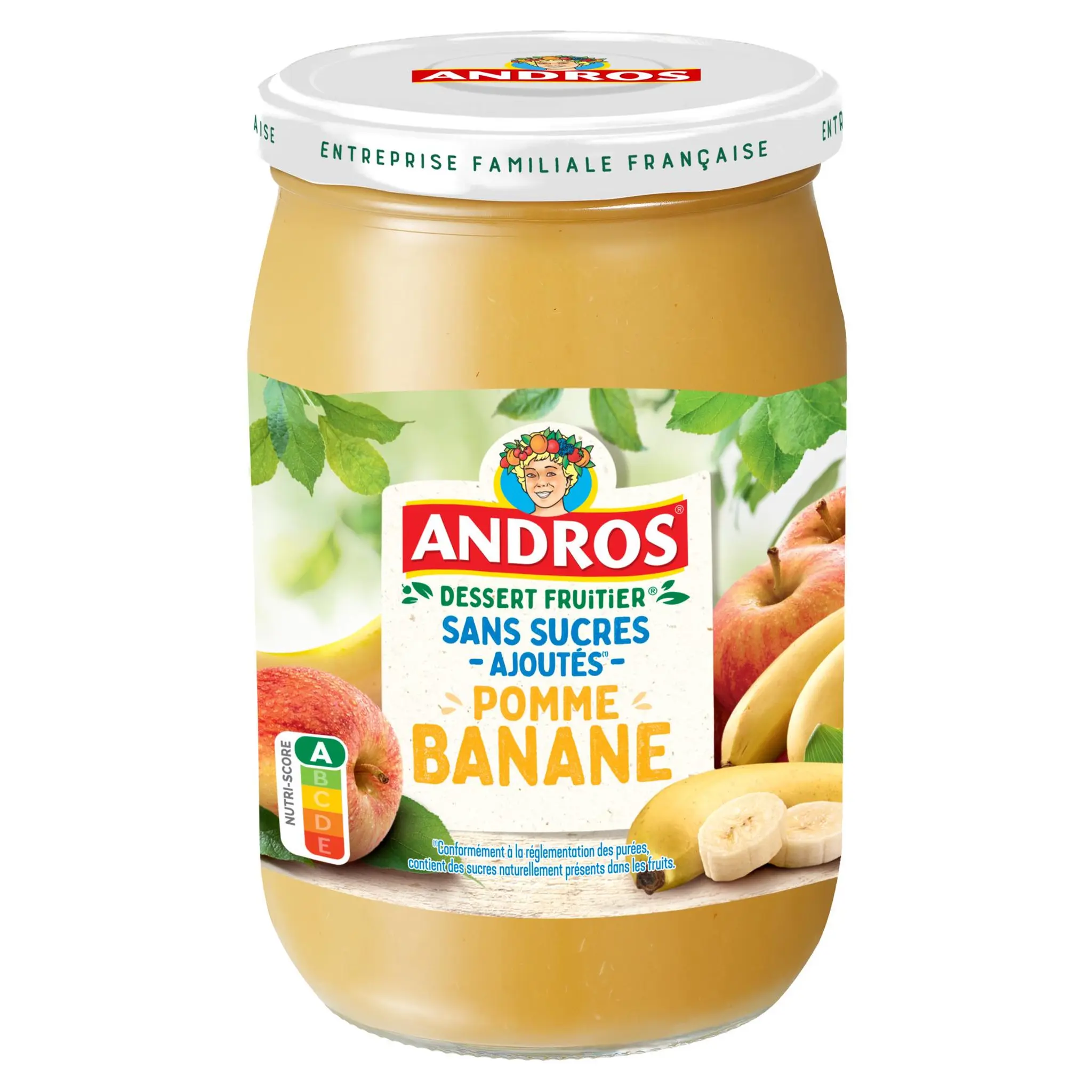 ANDROS Compote de pomme banane sans sucres ajoutés en bocal