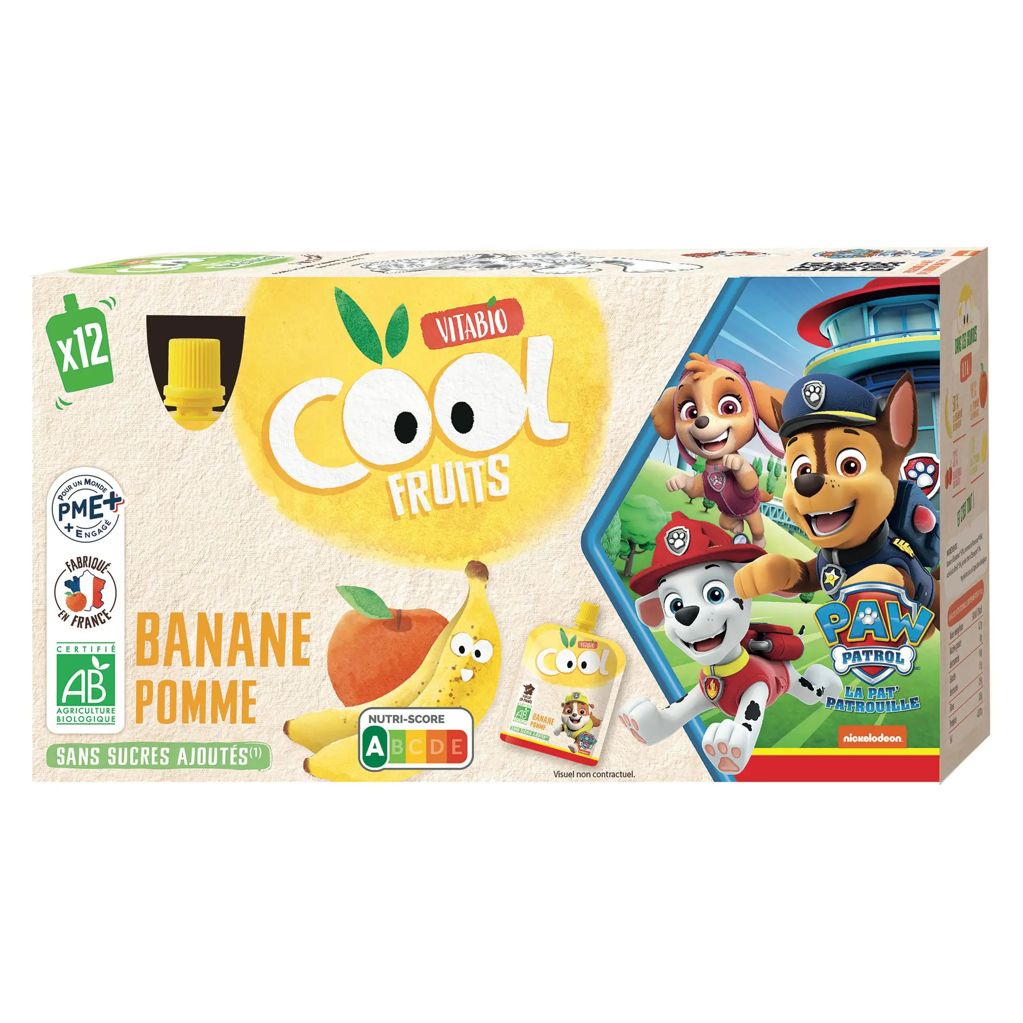 VITABIO Gourdes Cool Fruits compotes de banane pomme sans sucres ajoutés Pat Patrouille bio
