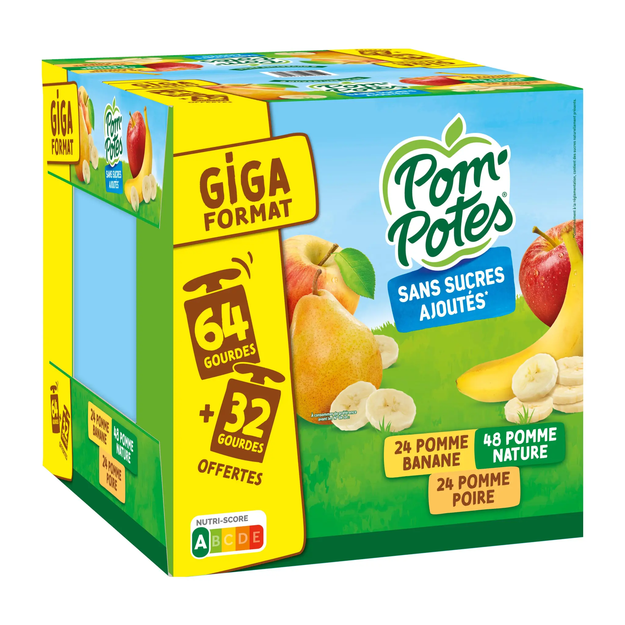 POM'POTES Gourdes compote de pomme nature pomme poire et pomme banane