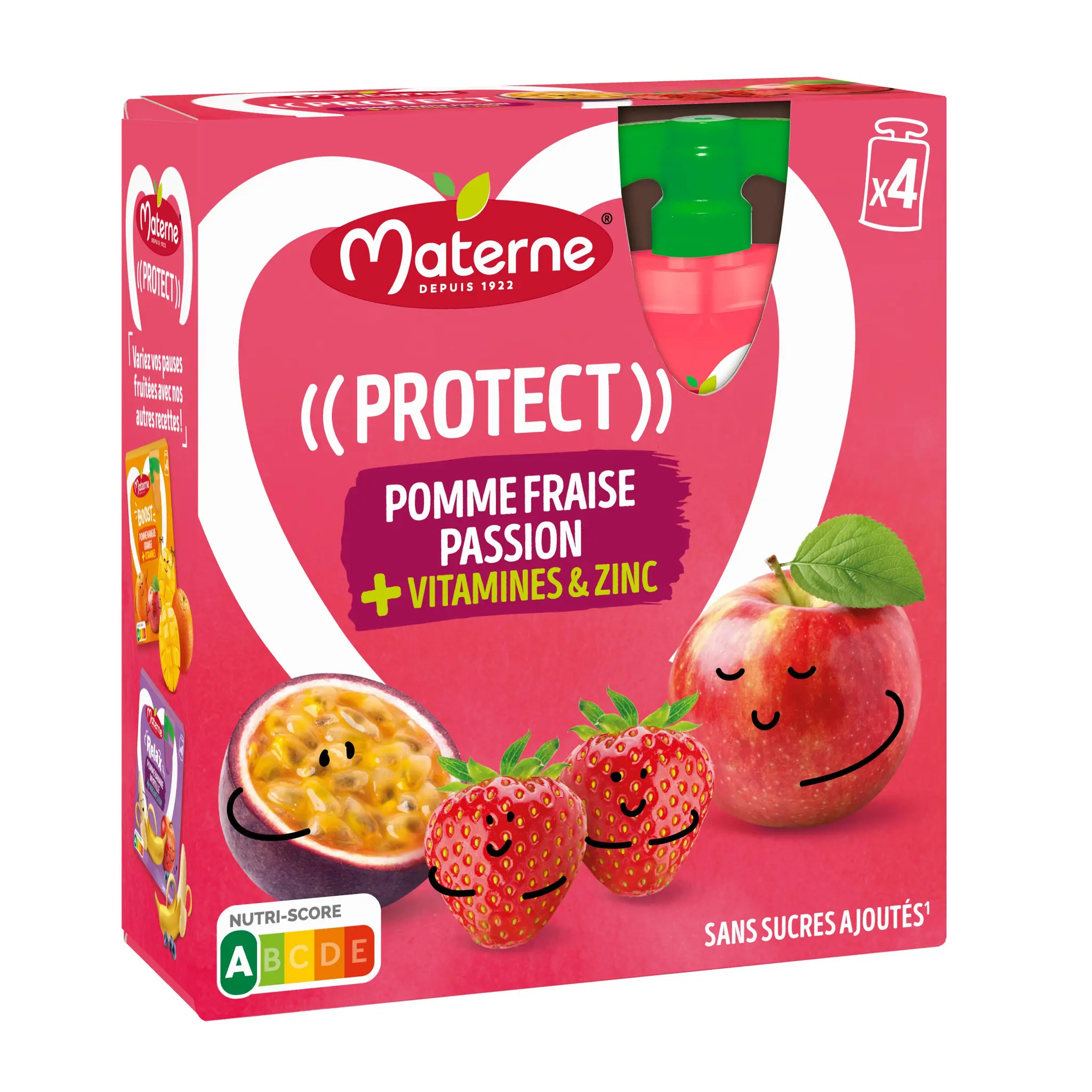 MATERNE Protect gourdes compote pomme fraise passion vitamines zinc sans sucres ajoutés