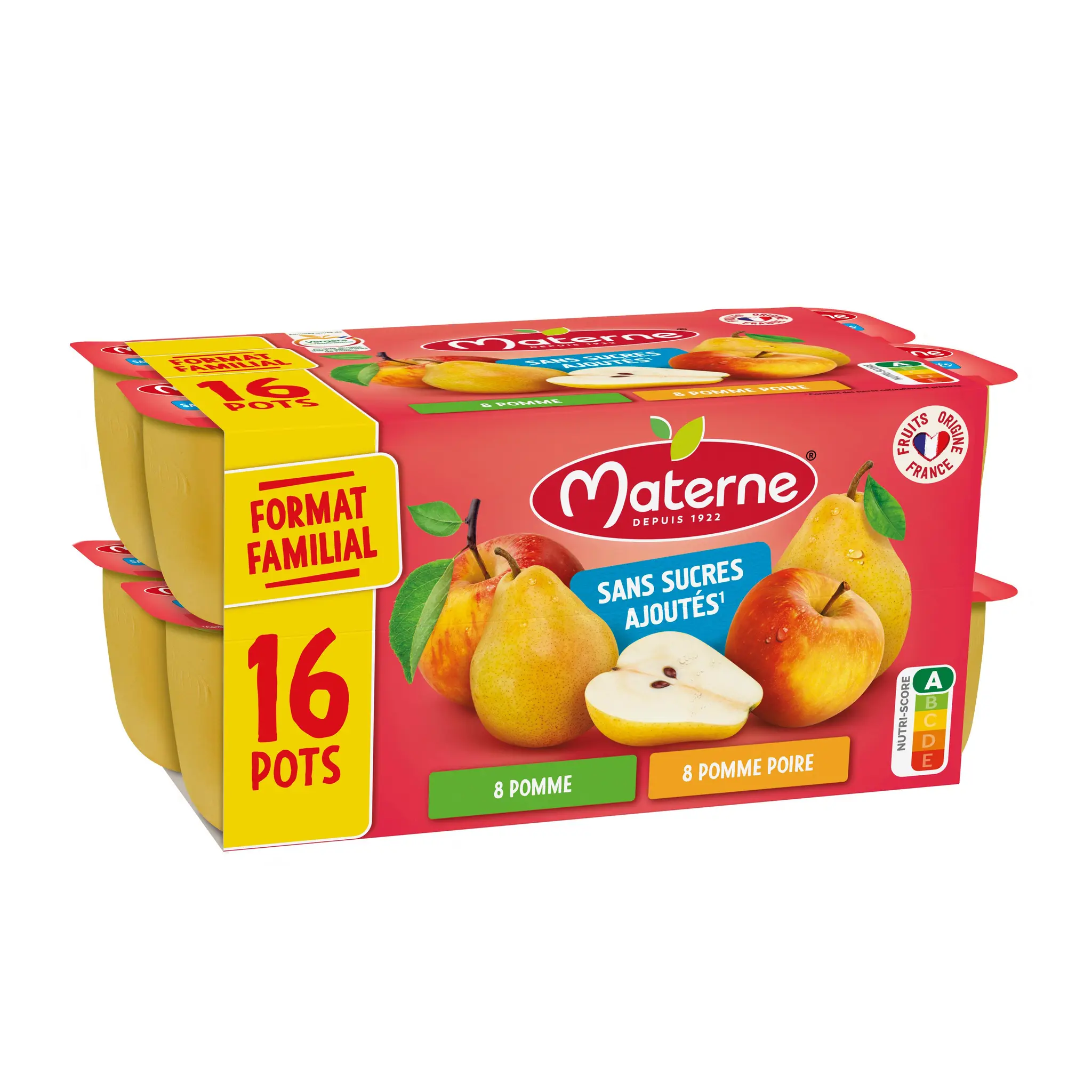 MATERNE Coupelles pomme poire sans sucres ajoutés sans conservateur