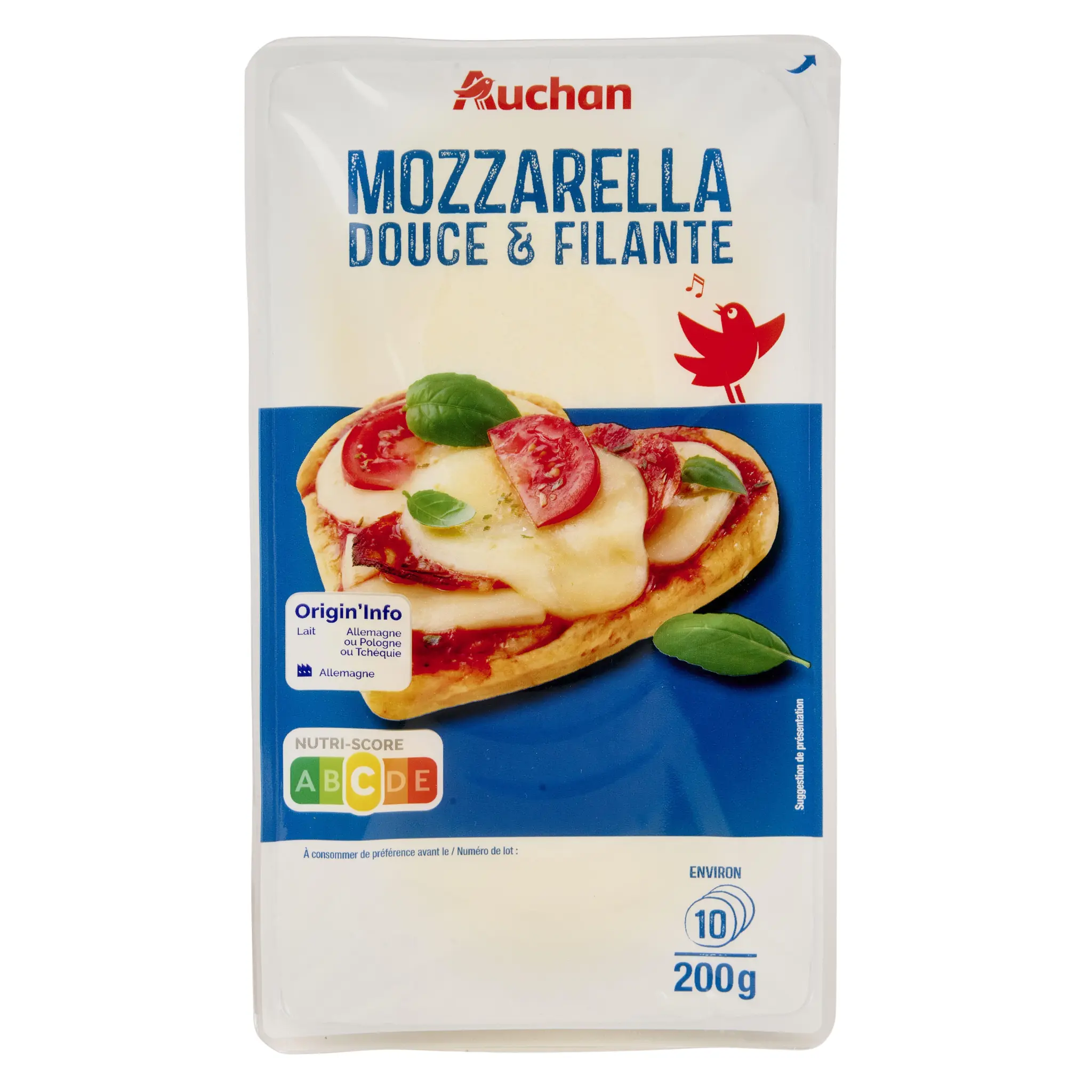 AUCHAN Mozzarella en tranches pour croque-monsieur et burgers