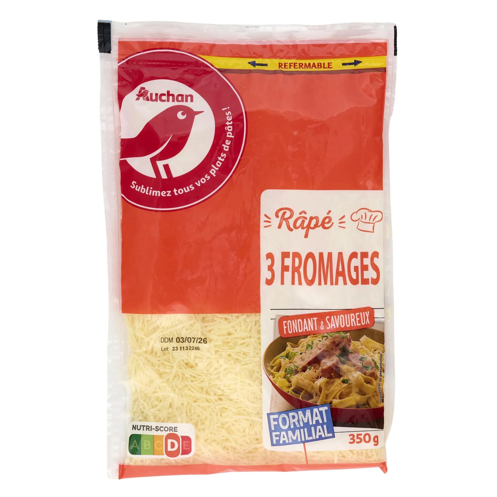 AUCHAN Râpé 3 fromages pour pâtes
