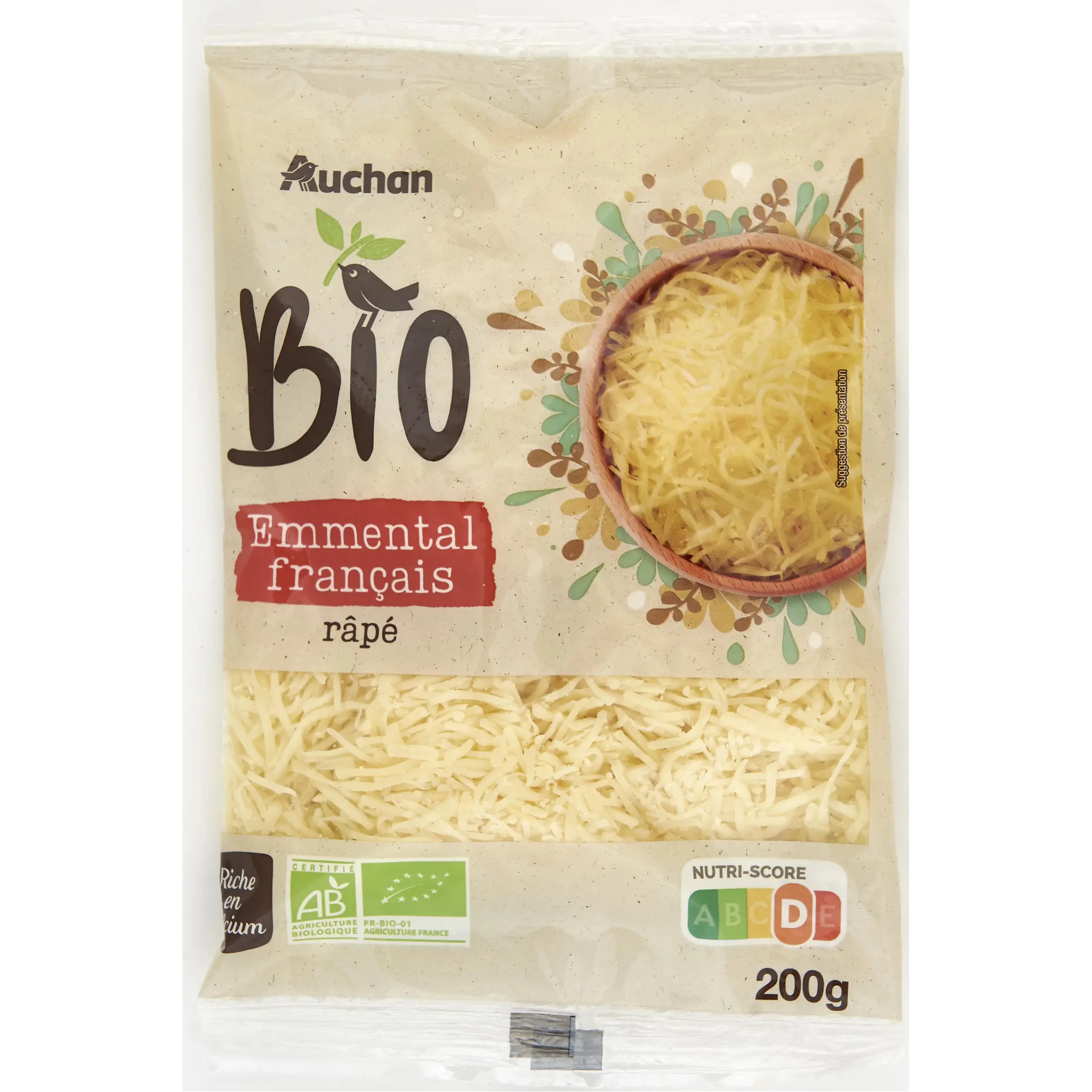 AUCHAN BIO Emmental râpé français
