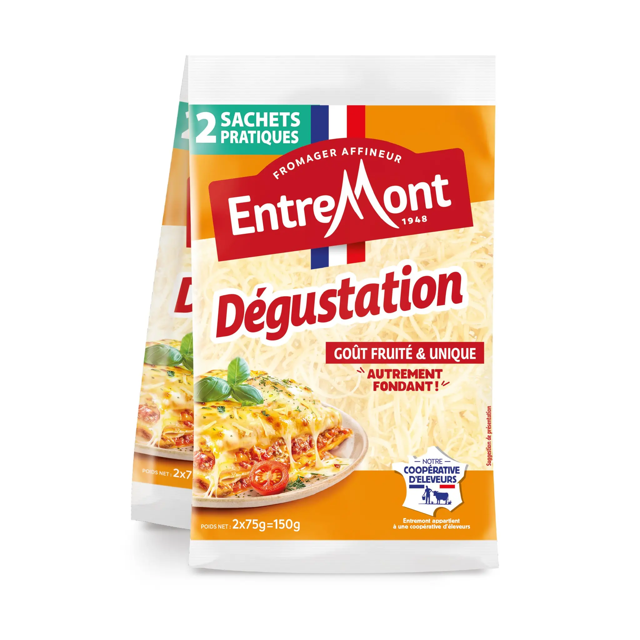 ENTREMONT Fromage à pâte pressée non cuite râpé dégustation 45% mg